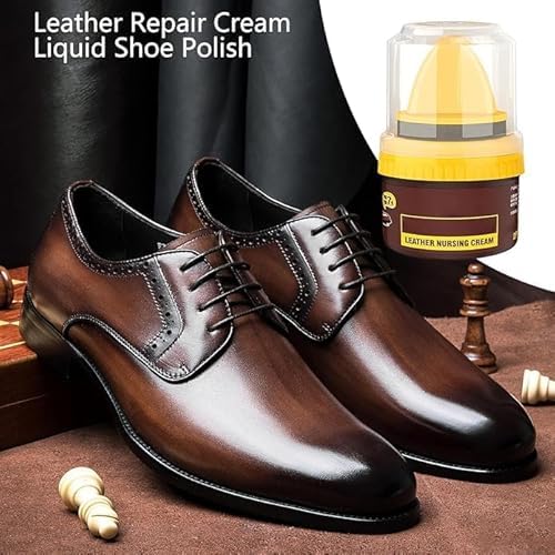 Fonicy Leather Repair Cream & Liquid Shoe Polish - Natural Leather Shine & Protection for Shoes, Bags, Furniture - Prevents Scuffs & Scratches - Includes Sponge Applicator (Brown) - Perfect for Home, Office & Travel Use