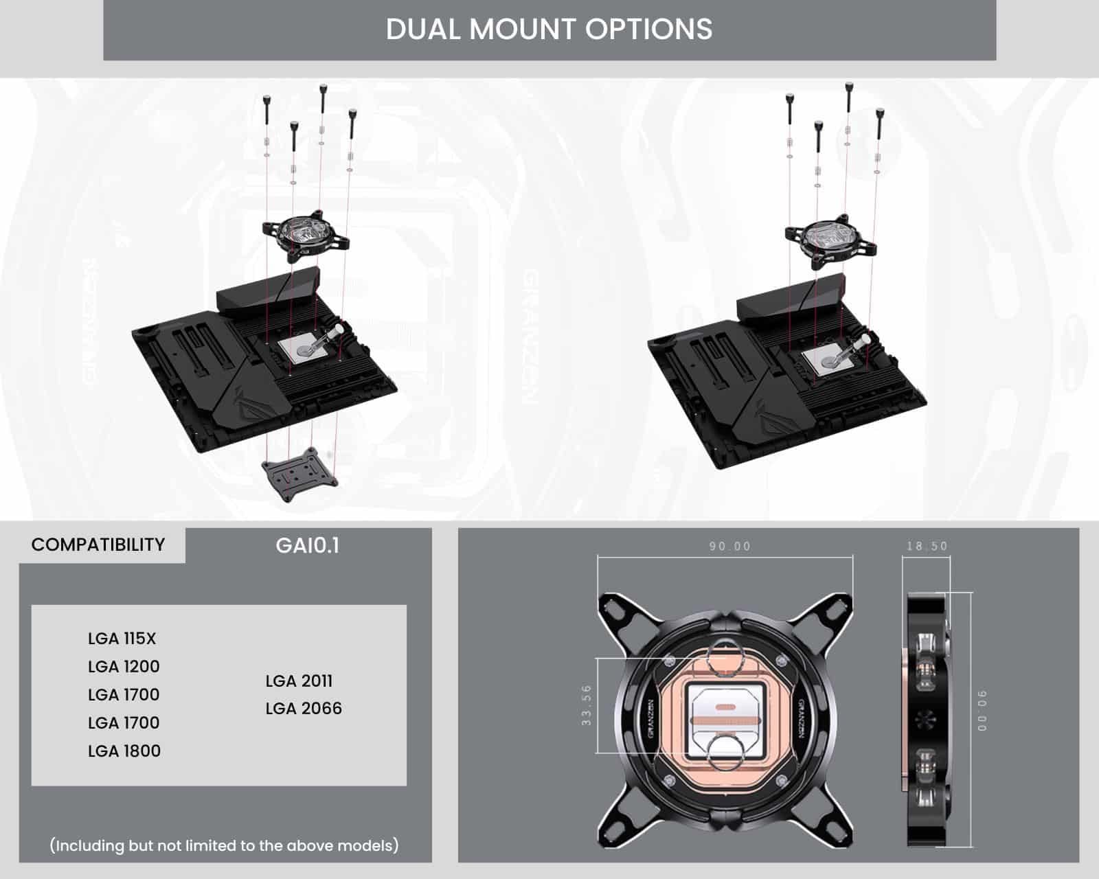Granzon GAI0.1 CPU Liquid Cooling Block with 5V Addressable RGB Lighting - Compatible with Intel 115x/1200/20xx Sockets - Silver Finish - Perfect for Gaming PC Builds & Custom Water Cooling Systems