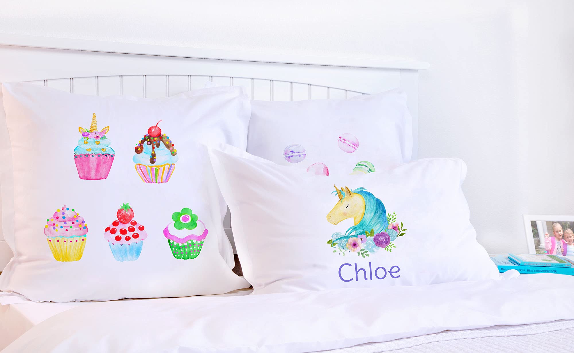 Personalized Kids Unicorn Pillowcase - Custom Name Blue & White Hypoallergenic Pillow Cover - Breathable Anti-Wrinkle Fabric - 20x30 Standard Queen Size - Perfect for Bedroom Decor, Birthday Gifts & Sleepovers