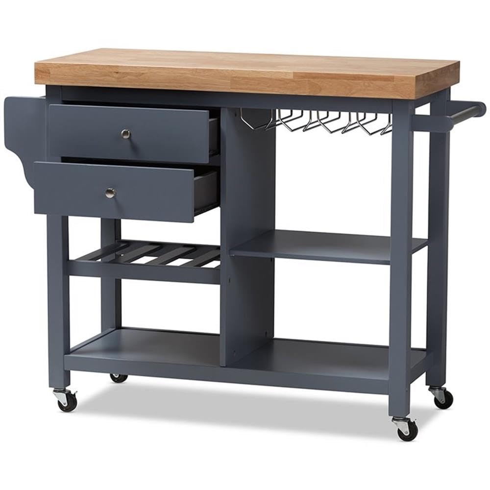 Baxton Studio Sunderland Kitchen Cart with Wheels in Gray - Portable Kitchen Island for Small Spaces, Dining Room Storage & Food Prep Station