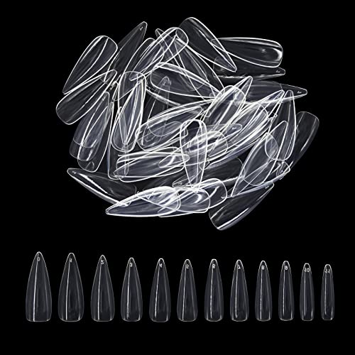 MUNCVY 600PCS Clear Full Cover Stiletto Fake Nails - Almond Acrylic Press on Nails for Nail Salon & DIY Nail Art - Perfect for Parties, Weddings, and Special Occasions
