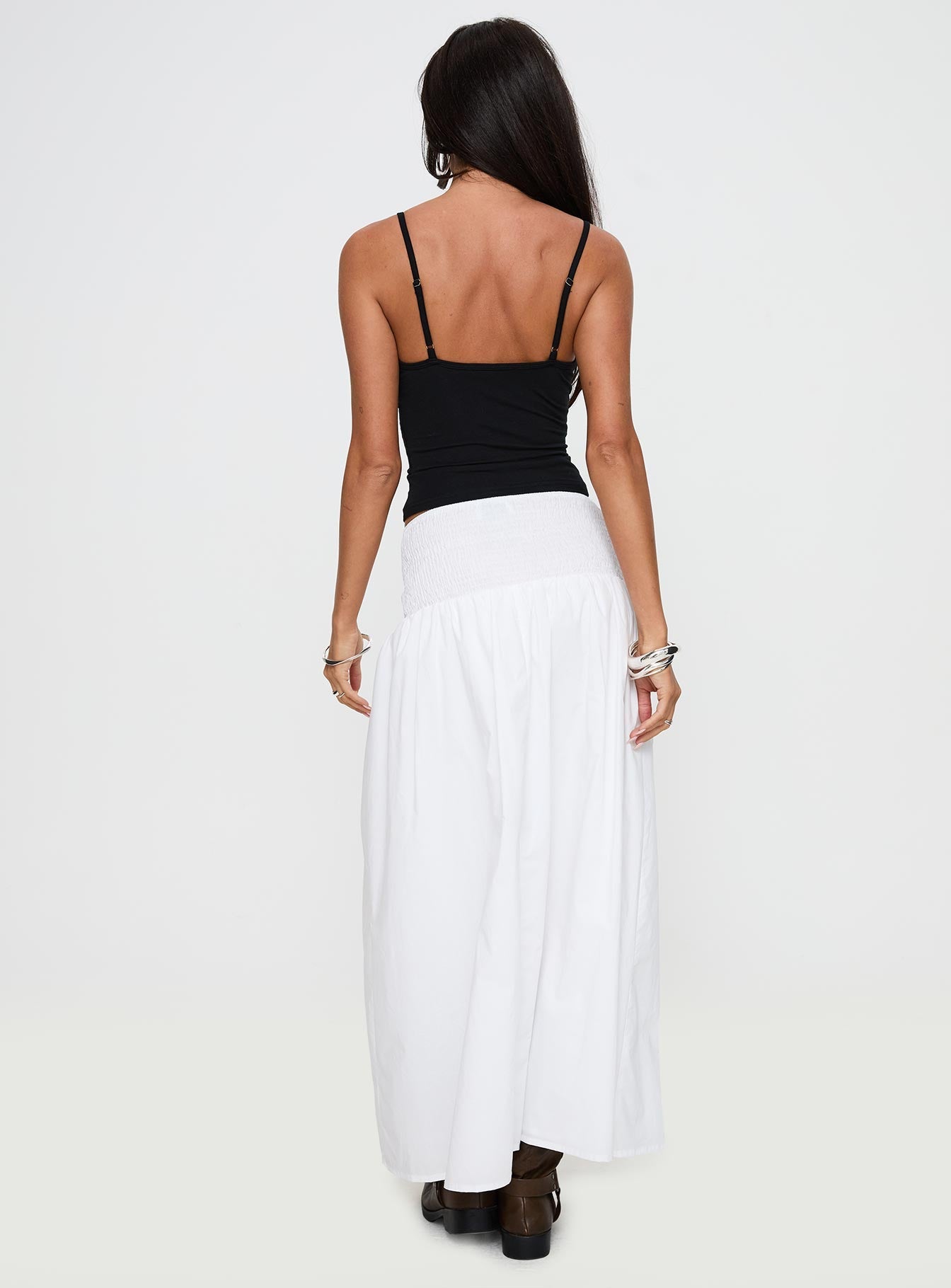 Bohemian Shirred Maxi Skirt for Women - Flowy White Summer Beach Dress with Elastic Waist | Perfect for Vacation, Music Festivals & Boho Chic Outfits