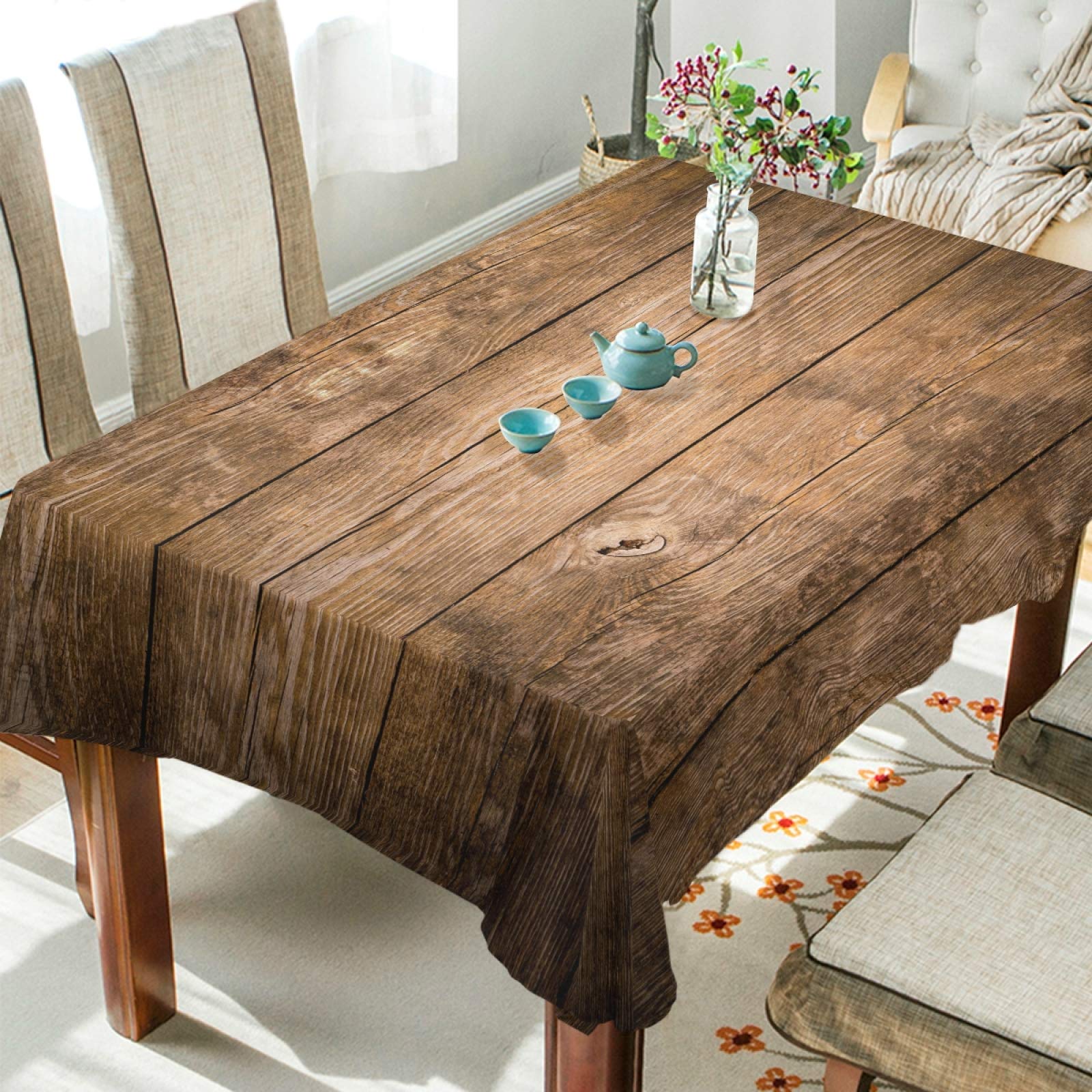 Rustic Wood Grain Rectangular Tablecloth 60x120 Inch - Polyester Party Table Decoration for Dining, Wedding, Farmhouse & Holiday Decor - Washable Durable Table Cover for Dinner Tables & Buffets