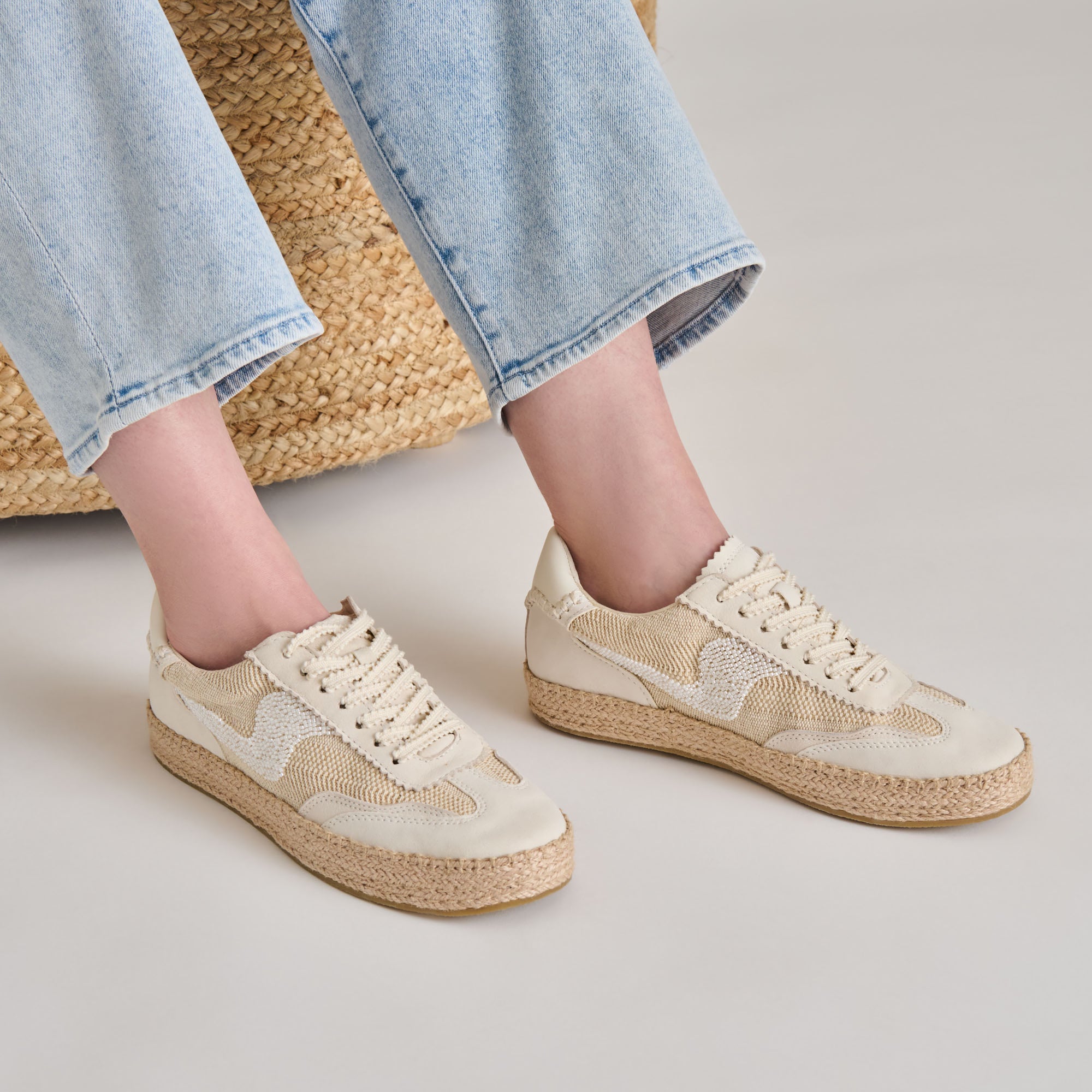 Notice Women's Beaded Espadrille Sneakers - Natural Multi Burlap Fabric - Comfortable Casual Shoes for Summer, Beach & Boho Fashion