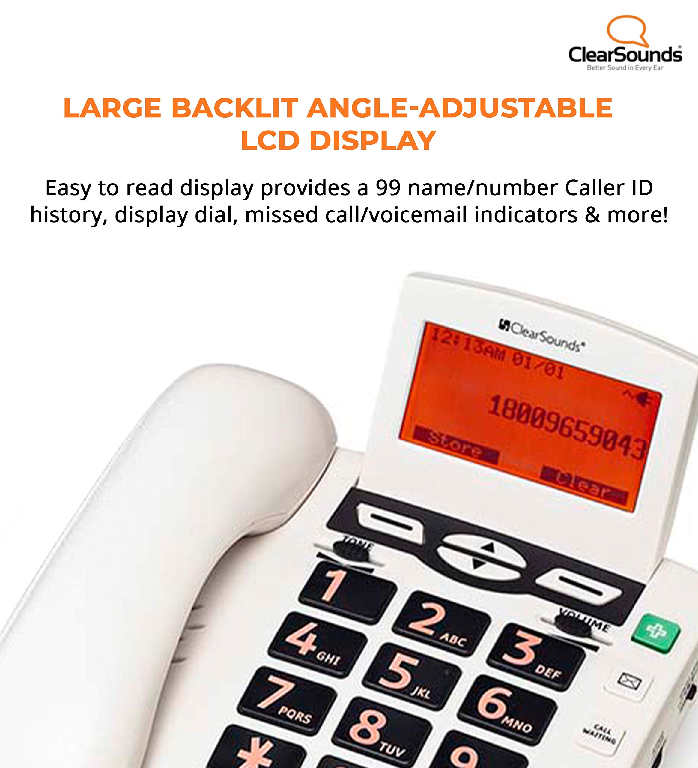 CSC600 UltraClear Amplified Corded Telephone with Emergency Medical Alert Buttons - Single Line Operation, AC Powered for Seniors & Home Use