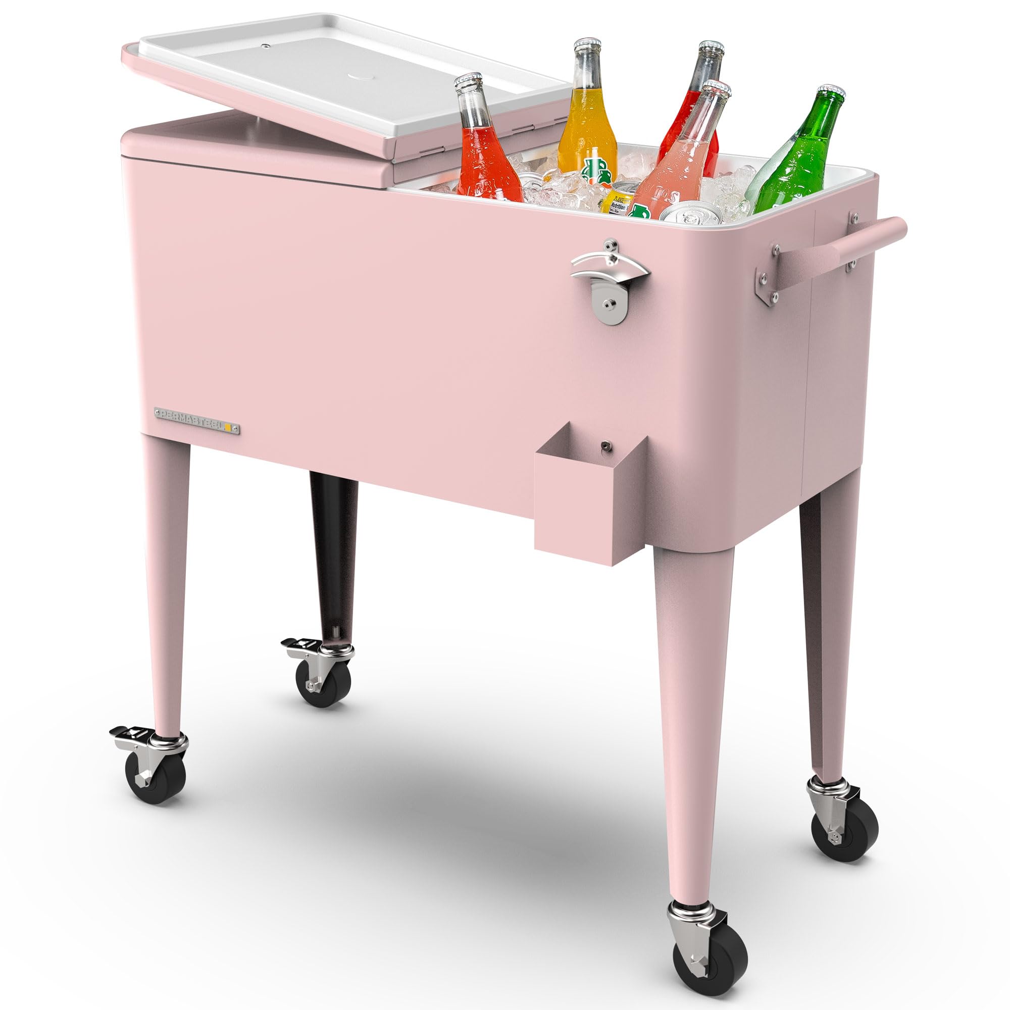Permasteel 80-Quart Classic Outdoor Patio Cooler with Wheels & Handles - Retro Design Beverage Bar Cart for Picnics, BBQs, Camping & Tailgating