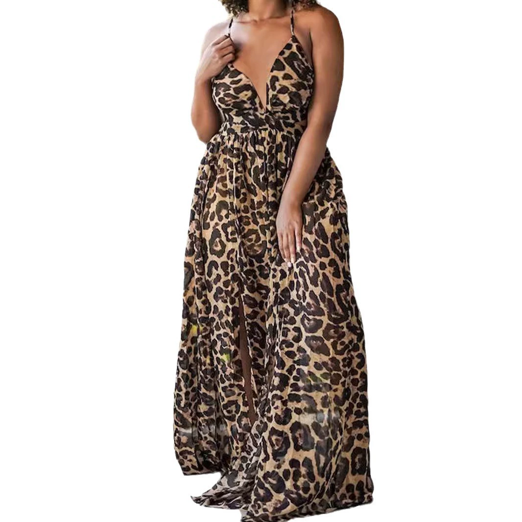 Leopard Print Halter Dress for Women - Sexy Animal Print Summer Party Dress - Perfect for Club, Date Night & Beach Vacation
