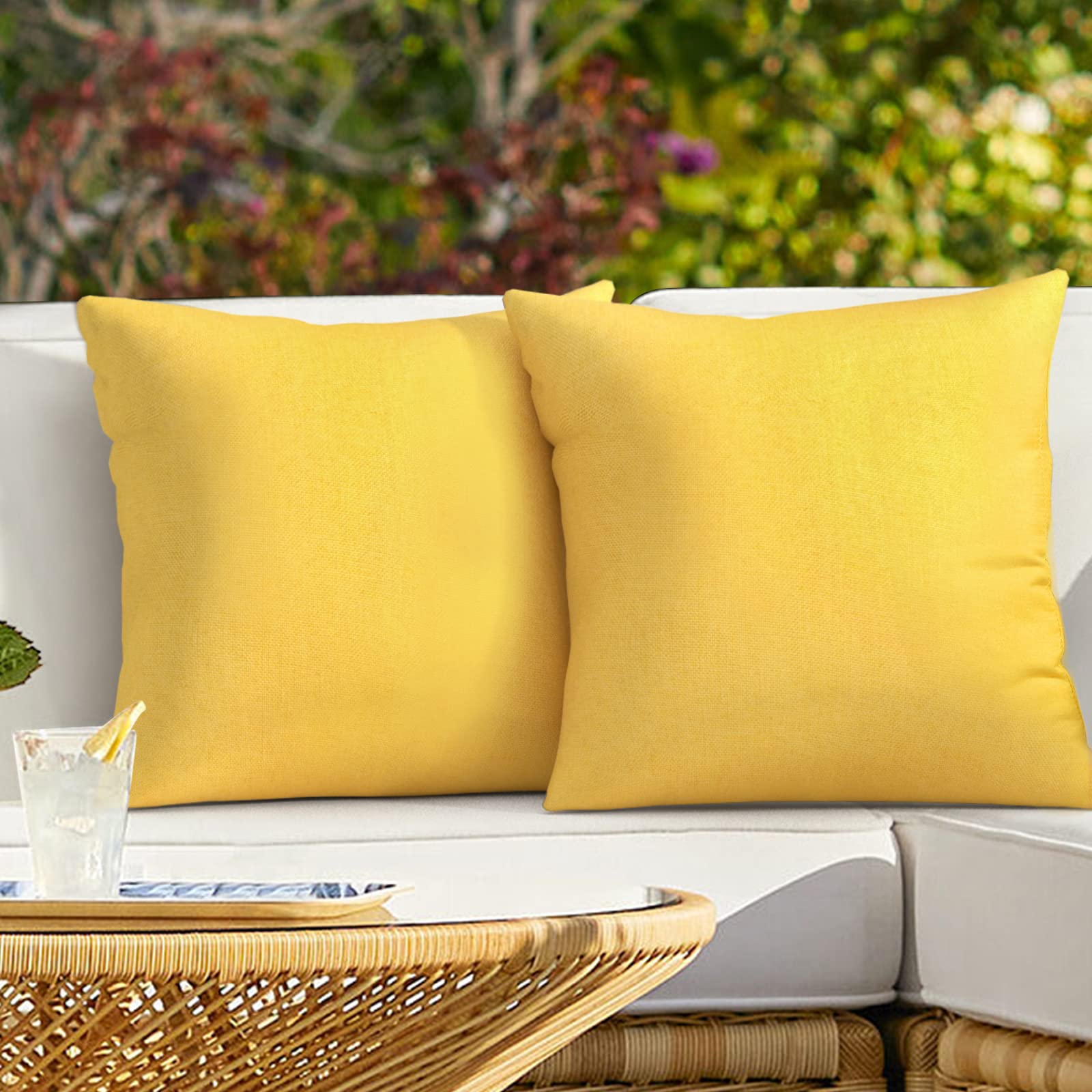 2 Pack Waterproof Outdoor Throw Pillow Covers - 18x18 Inch Yellow Farmhouse Decorative Cushion Cases for Patio, Garden, Sofa & Home Decor - Weatherproof & Durable for Outdoor Use