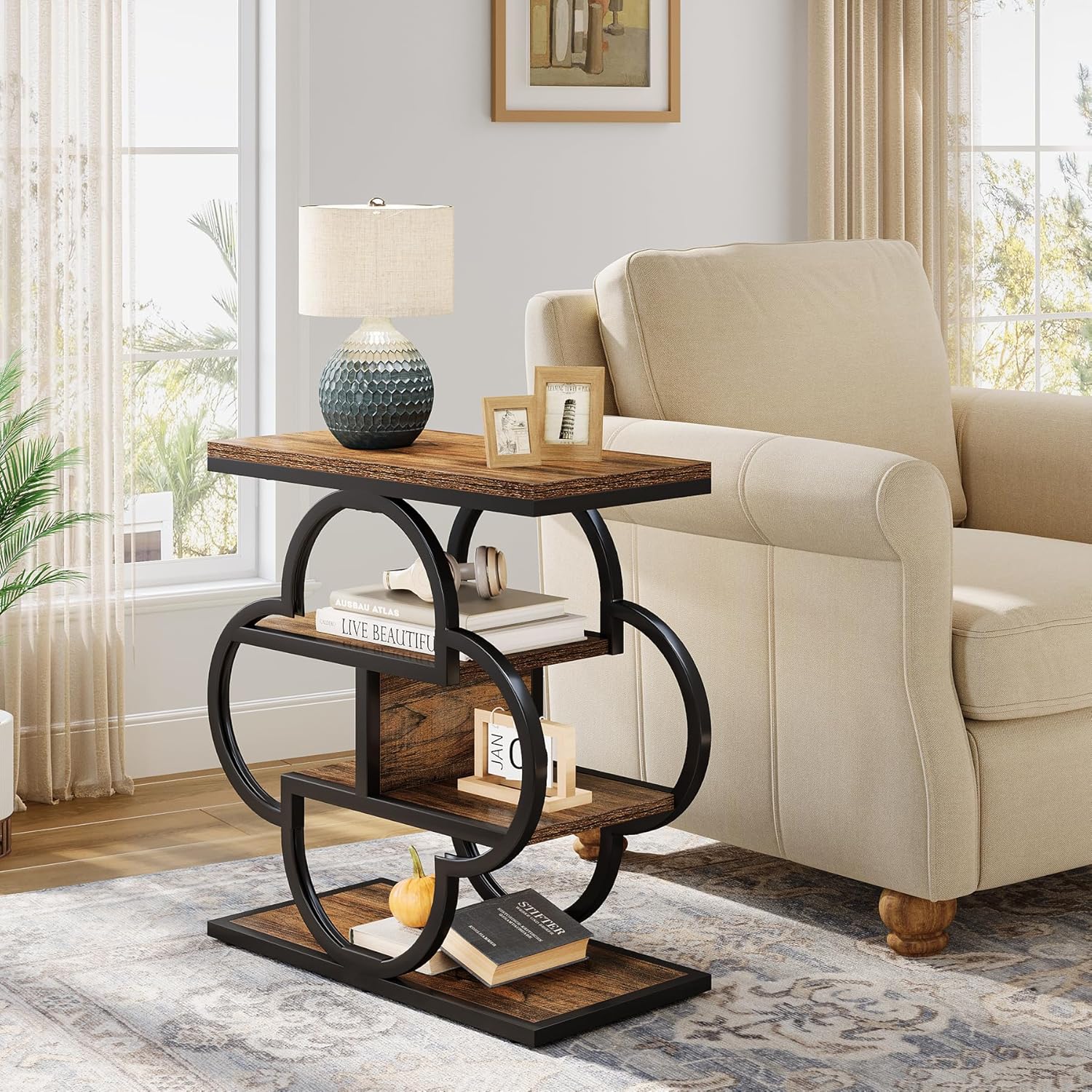 23.6 Inch 4-Tier Narrow End Table with Unique Frame - Perfect for Small Spaces, Living Room, Bedroom, or Office Side Table