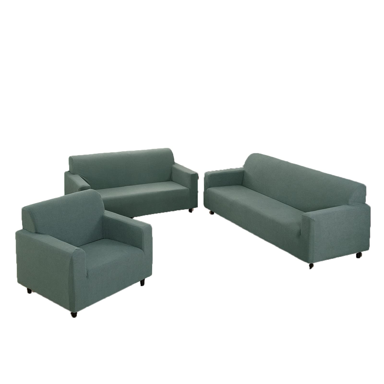 3-Piece Sofa Cover Set - Jacquard Velvet Slipcovers for 1, 2, 3 Seater Couches, Loveseats & Armchairs - Green Furniture Protector for Living Room, Bedroom & Office (Sofa+Loveseat+Armchair)
