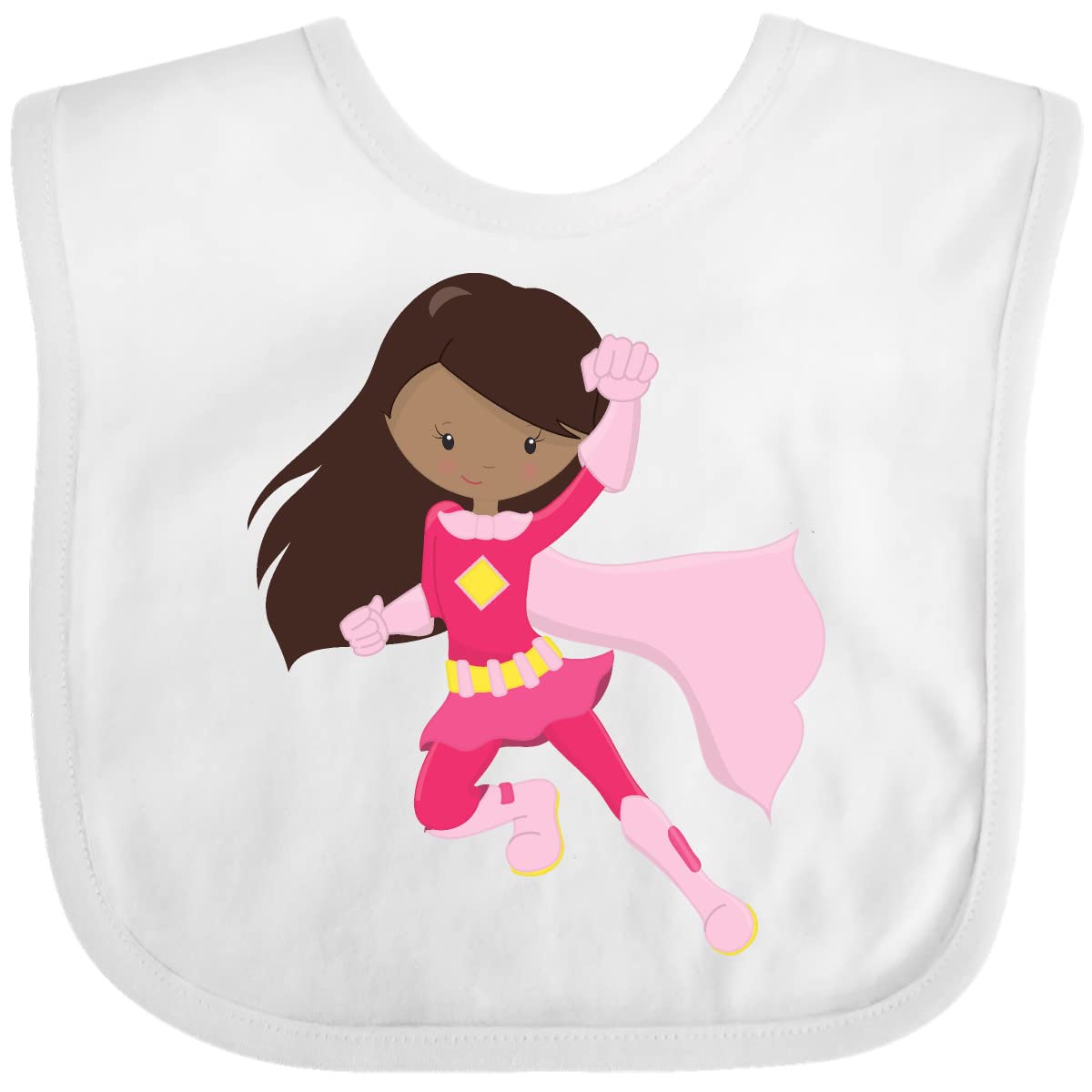 Superhero Baby Bib with Pink Cape - African American Girl Design by Inktastic | Perfect for Toddler Mealtime, Dress-Up Play & Superhero-Themed Parties
