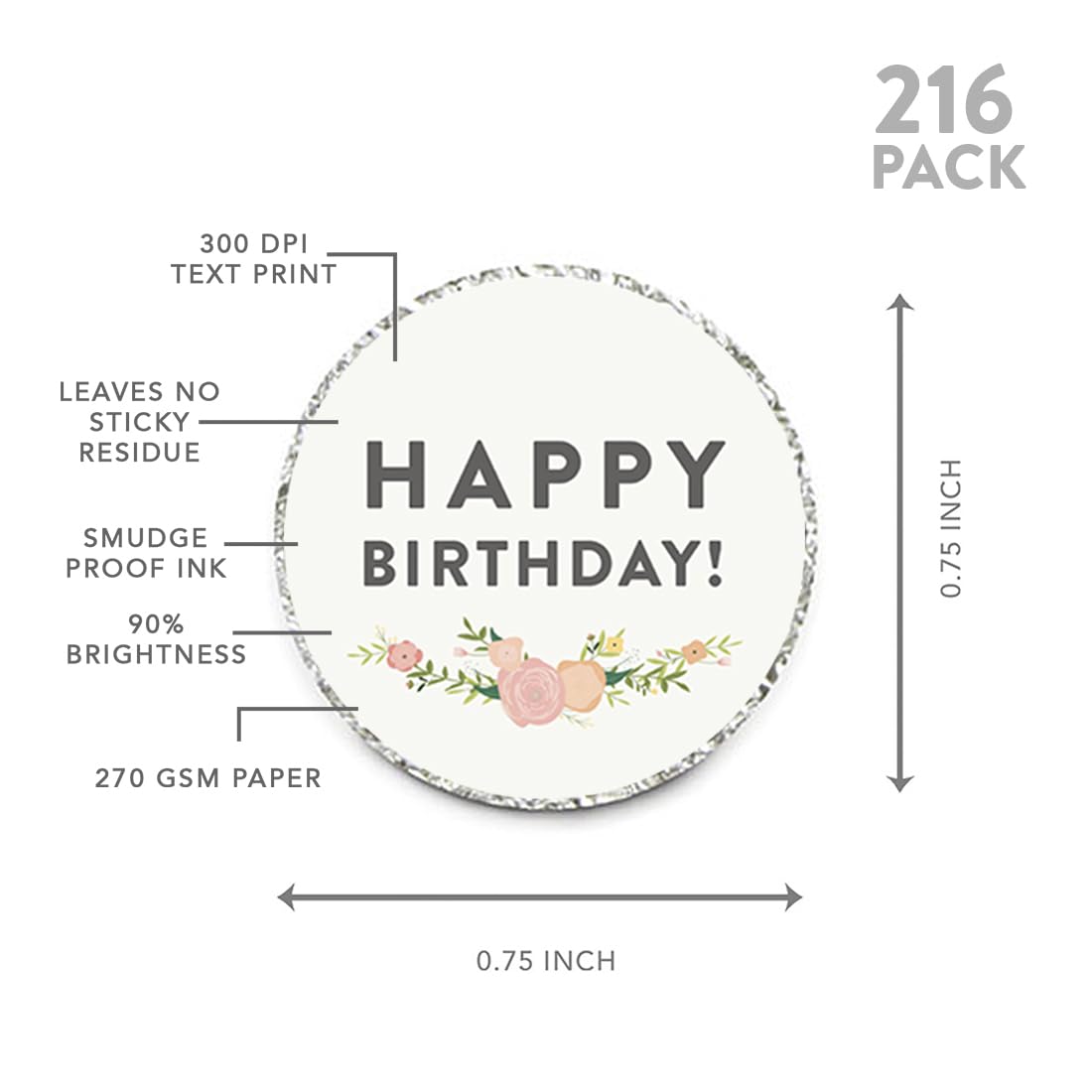 Andaz Press Chocolate Drop Labels Stickers - 216-Pack Floral Roses Birthday Party Stickers for Kisses Favors, Gifts & Decorations - Perfect for Birthday Parties, Baby Showers & Wedding Favors