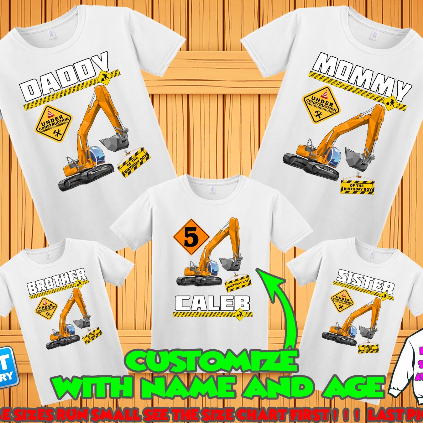 Custom Excavator Birthday Shirt for Kids & Adults - Personalized Construction Theme Family Matching T-Shirts for Boys, Girls & Parents | Perfect for Construction Birthday Parties & Family Events