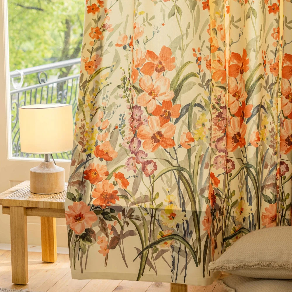 Freyja French Peach Blossom Botanical Print Custom Privacy Curtains - Elegant Window Treatment for Bedroom, Living Room & Nursery
