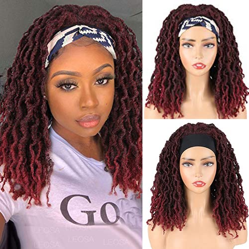 HeneiKecci Braided Wigs for Black Women - Handband Braids Wigs, Dreadlock Handband Wigs, Box Braid Wigs, Afro Curly Wigs (Wine Red-1B118) | Perfect for Cosplay, Halloween, Daily Wear & Protective Styling