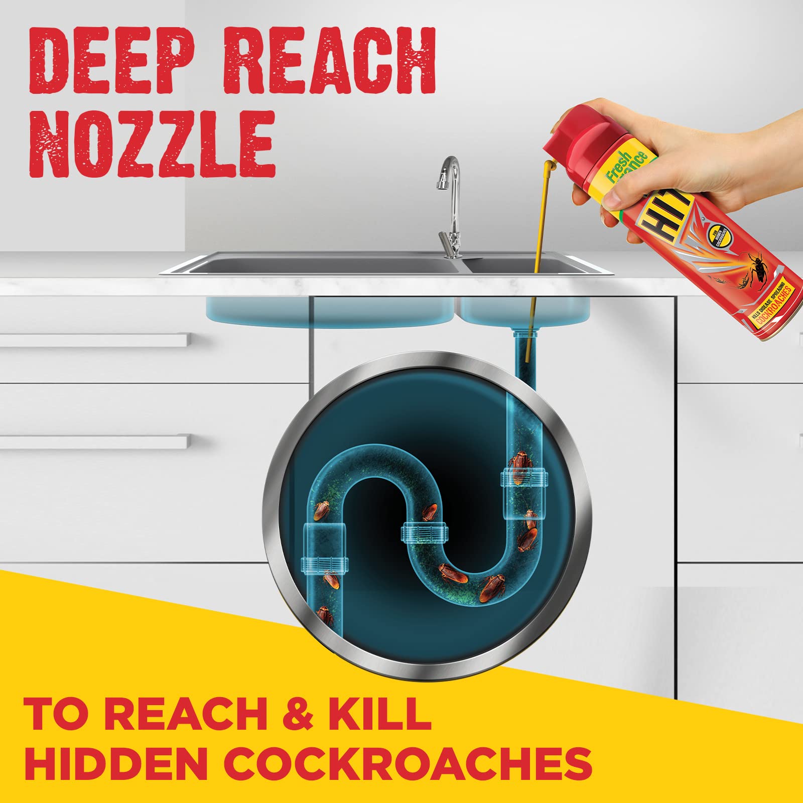 Hit Crawling Insect Killer Spray - Fast-Acting Cockroach & Bug Killer (400ml) | Instant Kill Formula | Deep-Reach Nozzle for Hard-to-Reach Areas | Fresh Fragrance | Ideal for Kitchens, Bathrooms & Basements