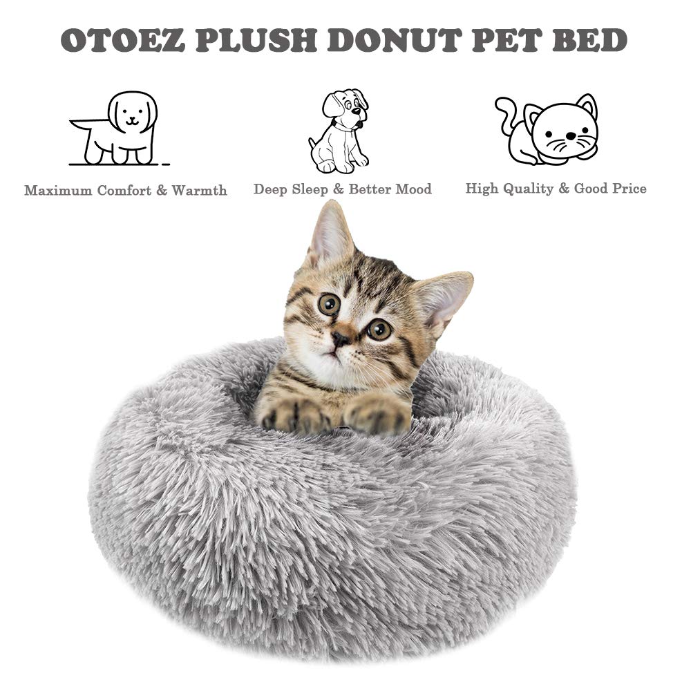 OtoEZ Round Donut Dog Bed for Medium Dogs - Washable Calming Pet Bed with Non-Slip Waterproof Bottom, Soft Plush Anti-Anxiety Cuddler for Cats & Dogs (31.5