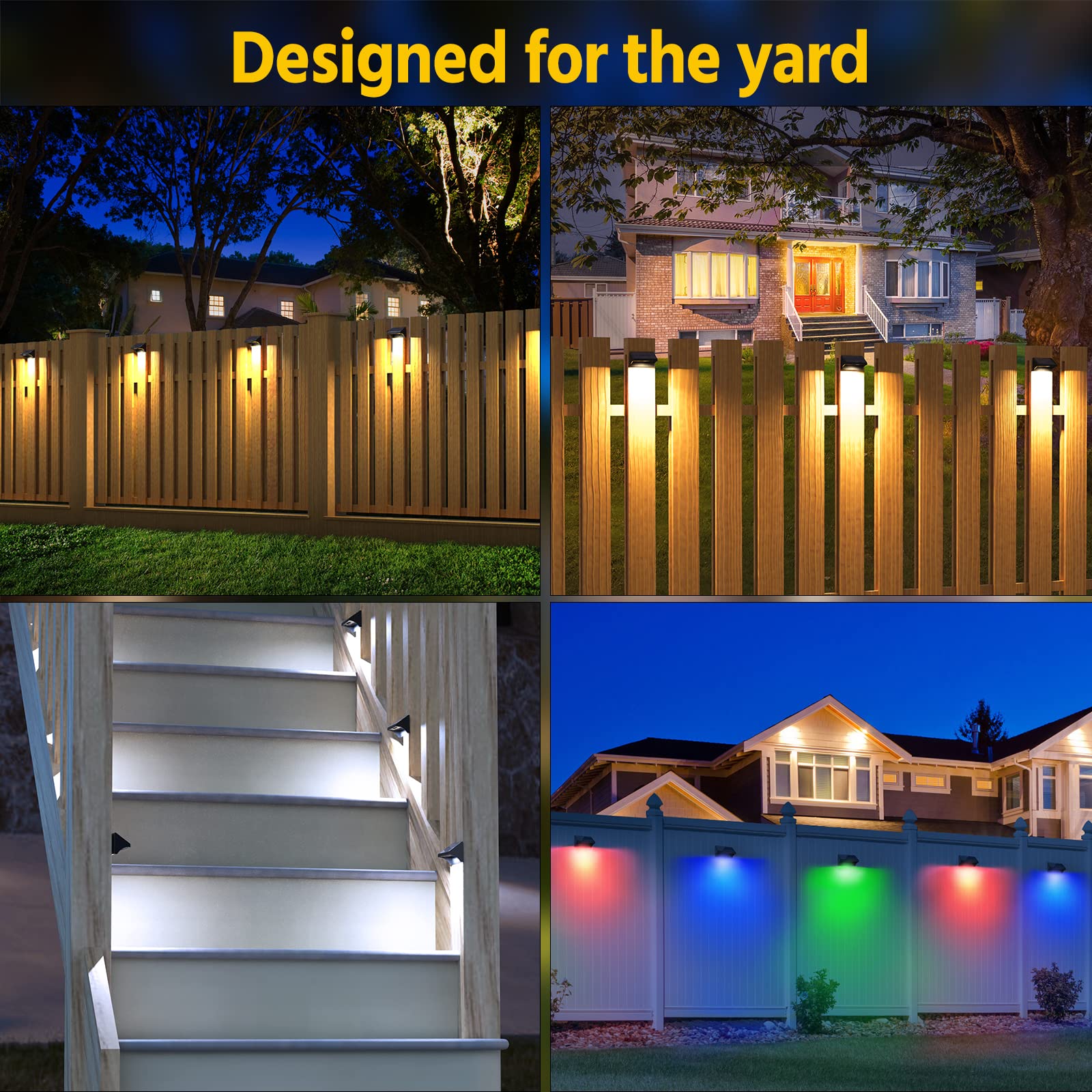 NIORSUN 10 Pack Solar Fence Lights - 1500mAh Bigger & Brighter Outdoor Lighting with Warm White/Cool White/RGB Modes - Waterproof Solar Powered Garden Lights for Deck, Stairs, Patio, Wall, Backyard (Black) | Perfect for Evening Gatherings & Landscape Illumination