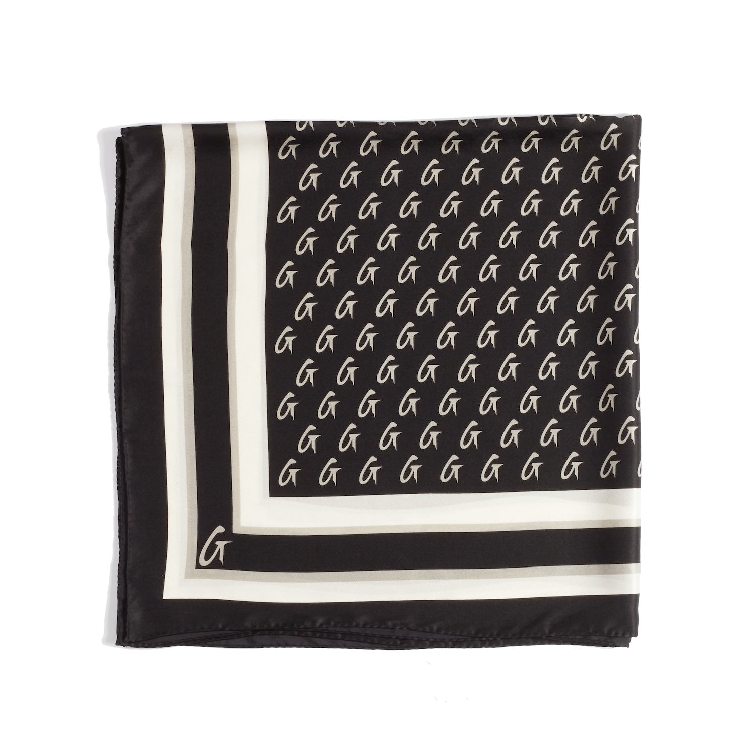 Luxury Large Monogram Silk Scarf - Black - Elegant Fashion Accessory for Women, Perfect for Office, Parties & Special Occasions