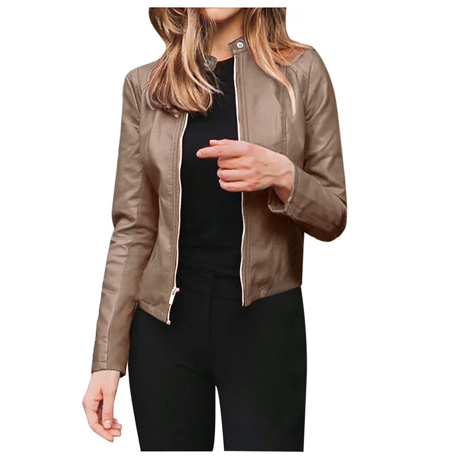 Women's Faux Leather Jacket - Oversized Bomber Moto Style, Cropped Leather Trench Coat & Blazer for Casual Outfits, Night Out or Office Wear