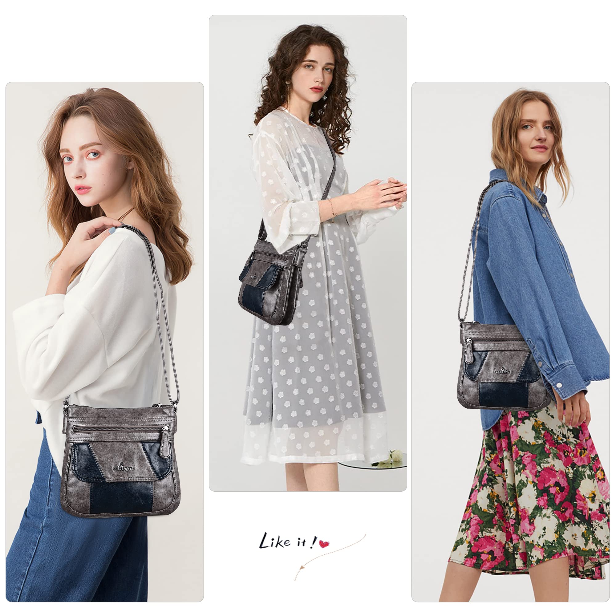 Angelkiss Small Leather Crossbody Bag for Women - Adjustable Shoulder Strap Hobo Purse - Perfect for Daily Use, Travel & Shopping