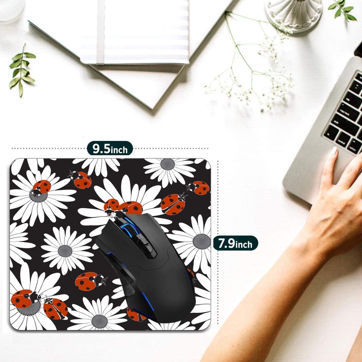 Ladybugs Non-Slip Rubber Base Mouse Pad - Cute Computer Desk Accessory for Laptop & PC Gaming, Office Work & Home Use