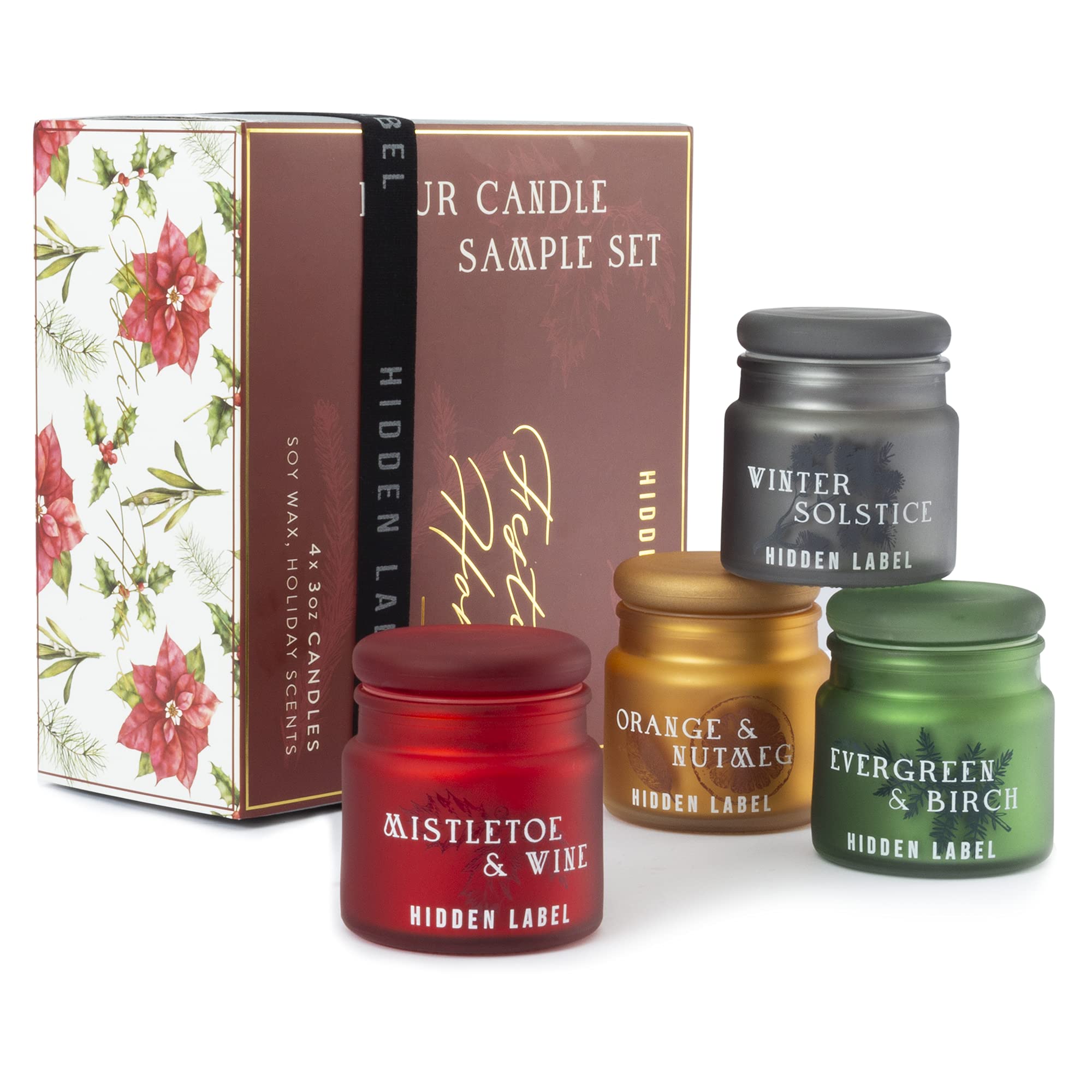 4-Pack 3oz Hidden Label Christmas Candles - Soy Wax Scented Candle Gift Set for Women, Holiday, Christmas & New Year - Perfect for Home Decor, Party Favors & Cozy Winter Evenings