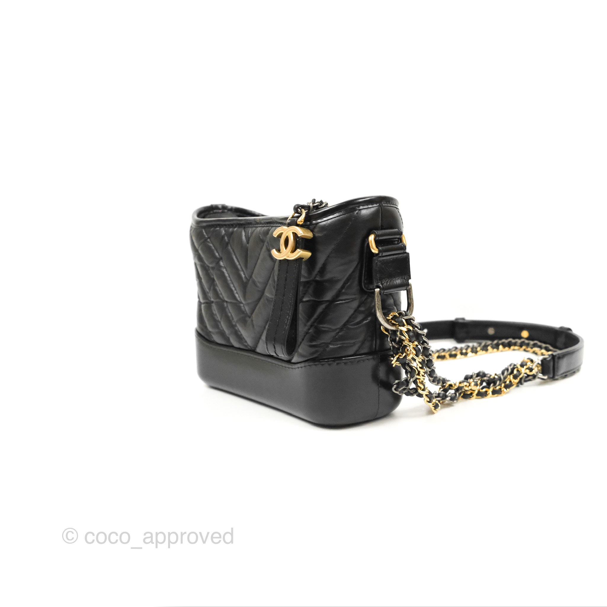 Chanel Small Gabrielle Hobo Bag - Black Calfskin Leather with Chevron Pattern & Mixed Hardware | Luxury Crossbody Purse for Women, Perfect for Date Night & Evening Events