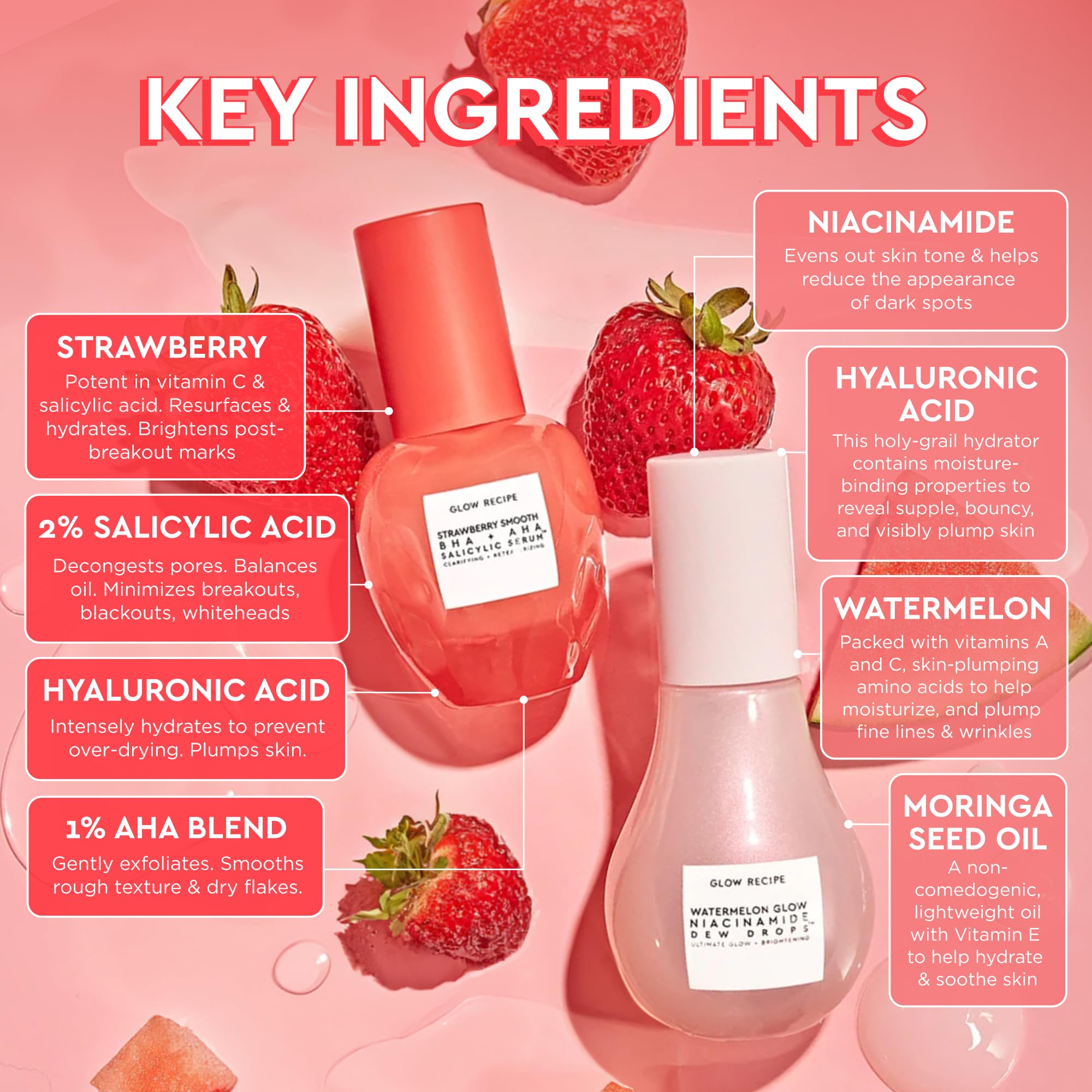 Glow Recipe Skincare Gift Set - Avocado Cleanser, Vitamin C Serum, Hydrating Toner, Guava Eye Cream, Hyaluronic Acid Moisturizer, Niacinamide Dew Drops, Strawberry BHA Serum with 2 Hair Clips (10-Piece Set) | Perfect for Daily Skincare Routine, Spa Day & Gift Giving