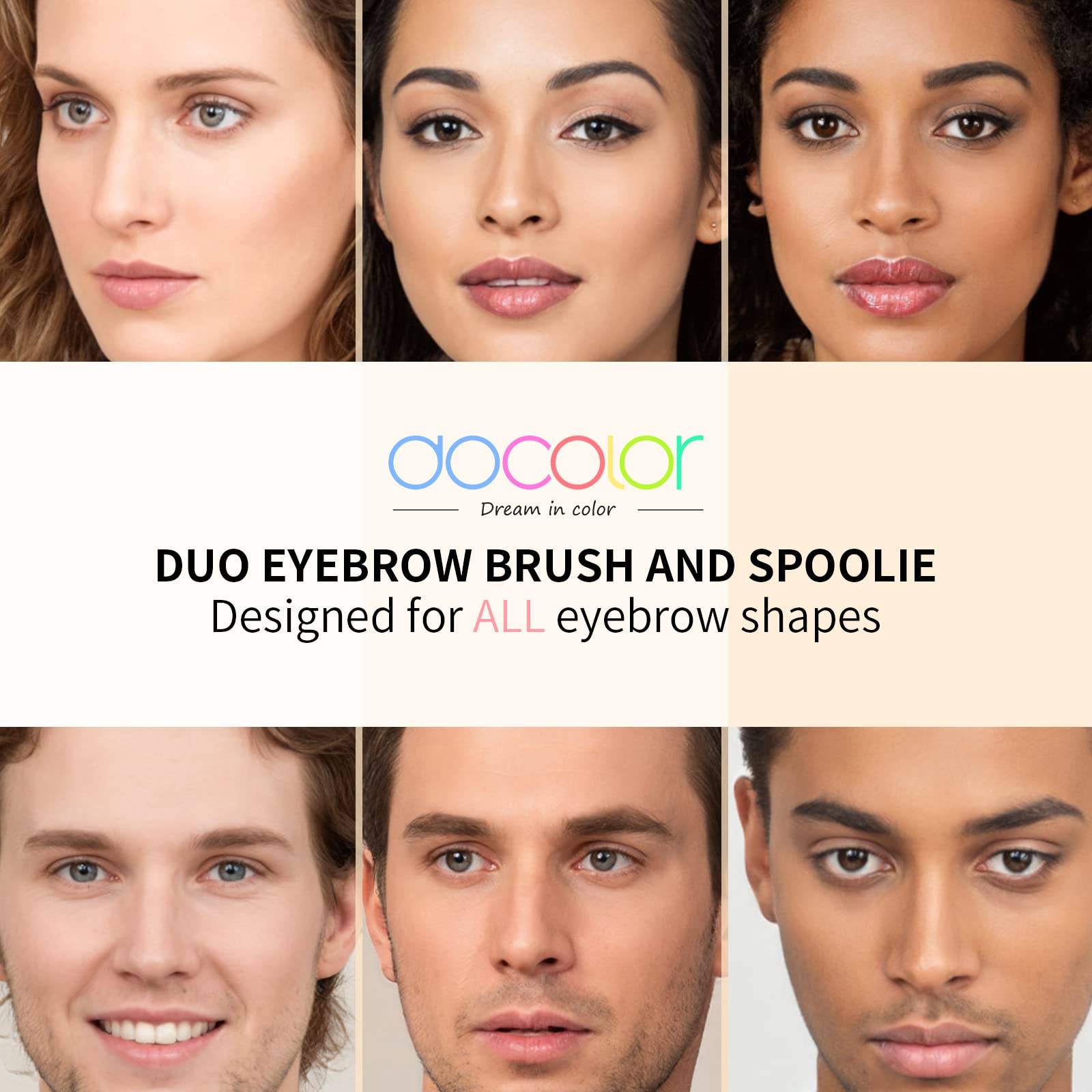 Docolor Duo Eyebrow Brush - Professional Angled & Spoolie Brow Brush Set (White) | Perfect for Eyebrow Shaping, Filling & Grooming | Ideal for Home & Professional Makeup Kits