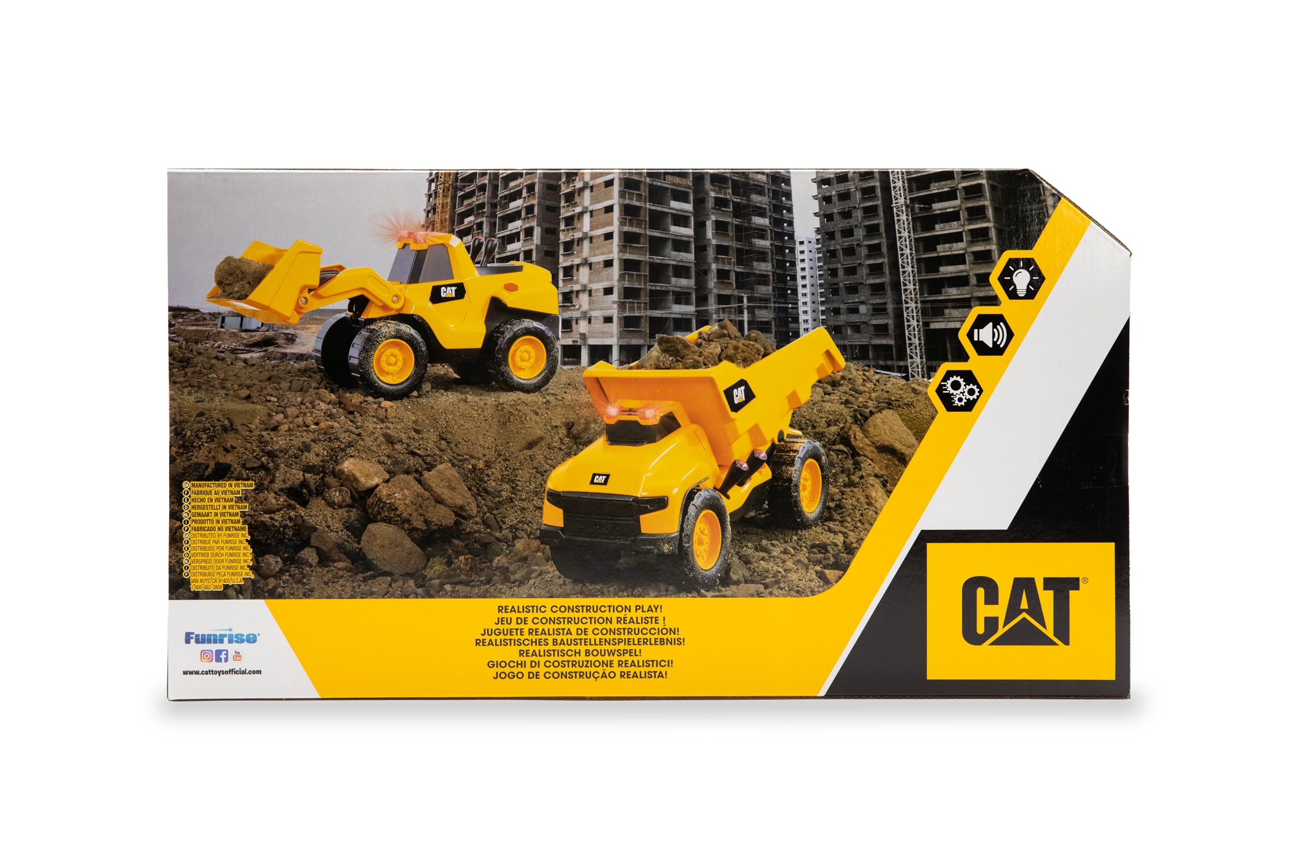 CAT Construction Toys - Motorized Front Loader Truck Toy with 6 Unique Sounds & 2 Motorized Functions | Realistic Lights & Sounds | Includes 3 AA Batteries | Perfect for Kids' Construction Play & STEM Learning