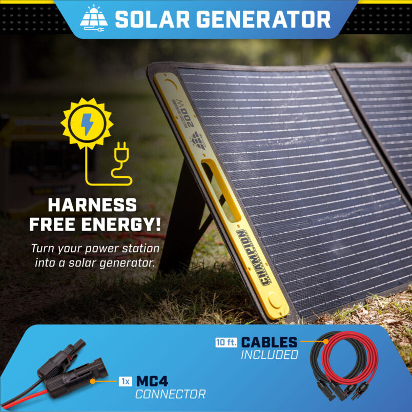 Champion 201247 200W Foldable Solar Panel with Monocrystalline Cells - Portable Power for Camping, RV, and Outdoor Adventures