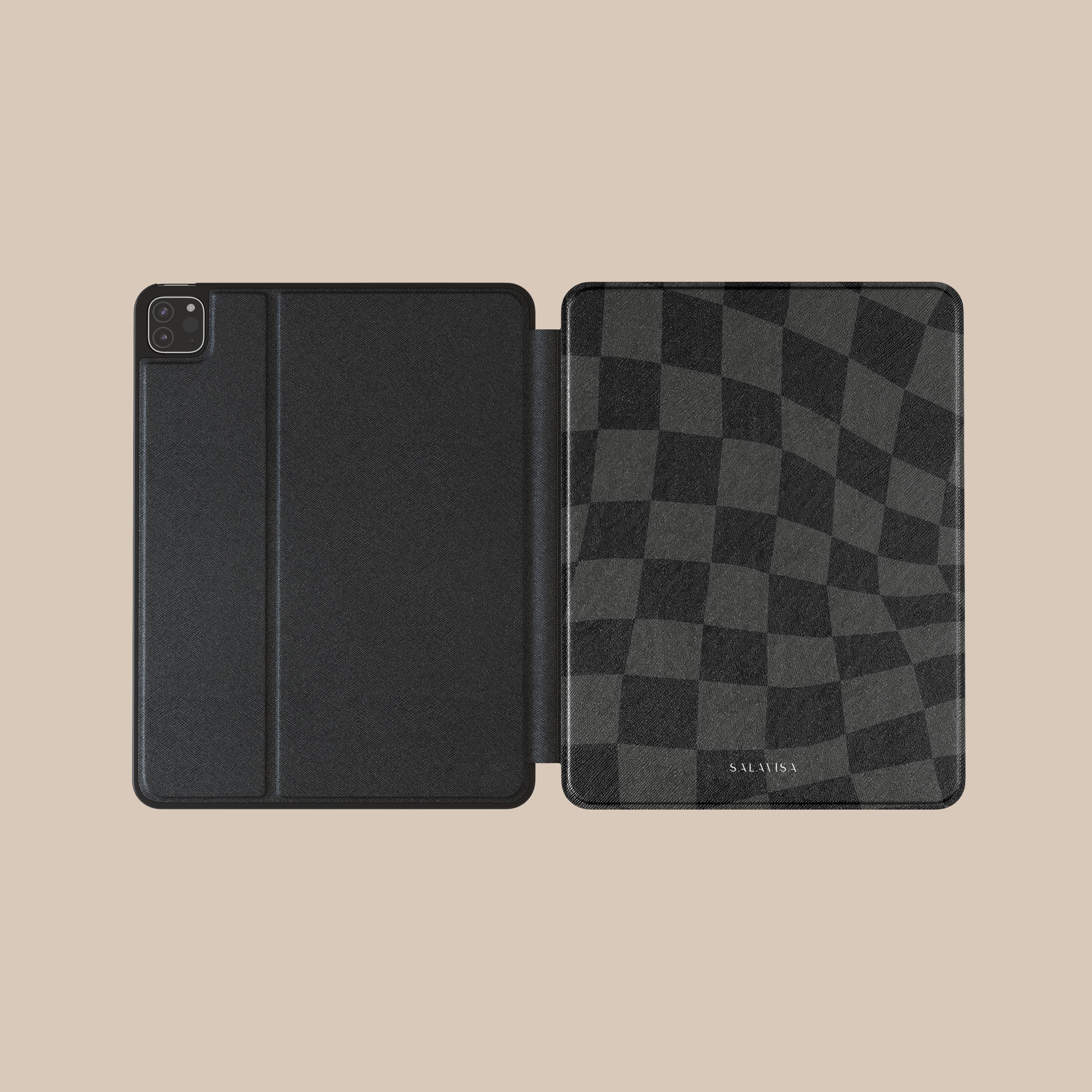 Black Wave Checkered iPad Case - Stylish Protective Cover for iPad 6/7/8/9/10 with Auto Sleep/Wake - Perfect for Work, School & Travel