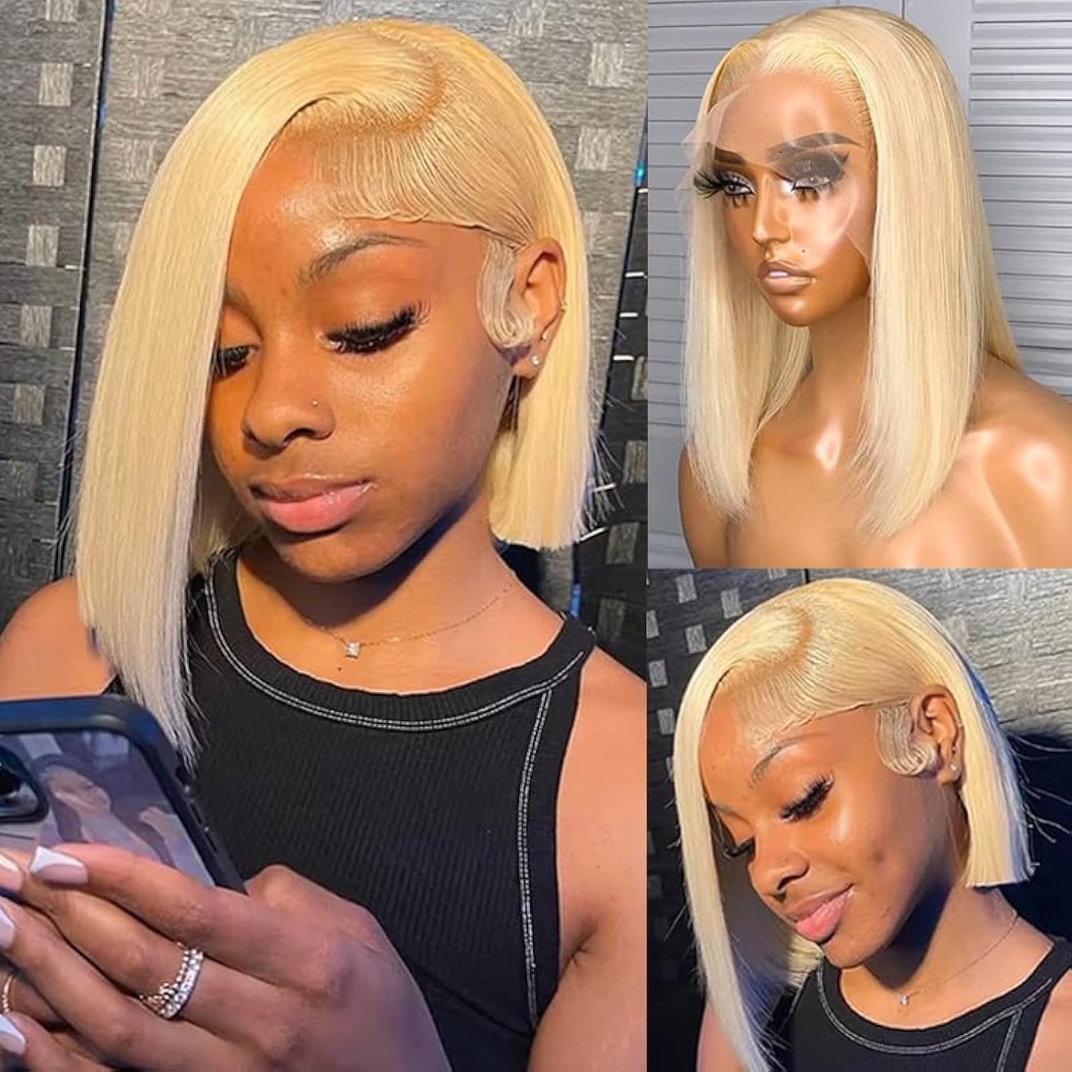 613 Blonde Bob Wigs Human Hair Straight 13x4 Lace Front 180% Density HD Transparent Lace Frontal Bob Wig Brazilian Remy Hair 14inch for Women - Pre Plucked With Baby Hair, Heat Resistant & Take Color Well - Perfect for Cosplay, Daily Wear & Special Occasions