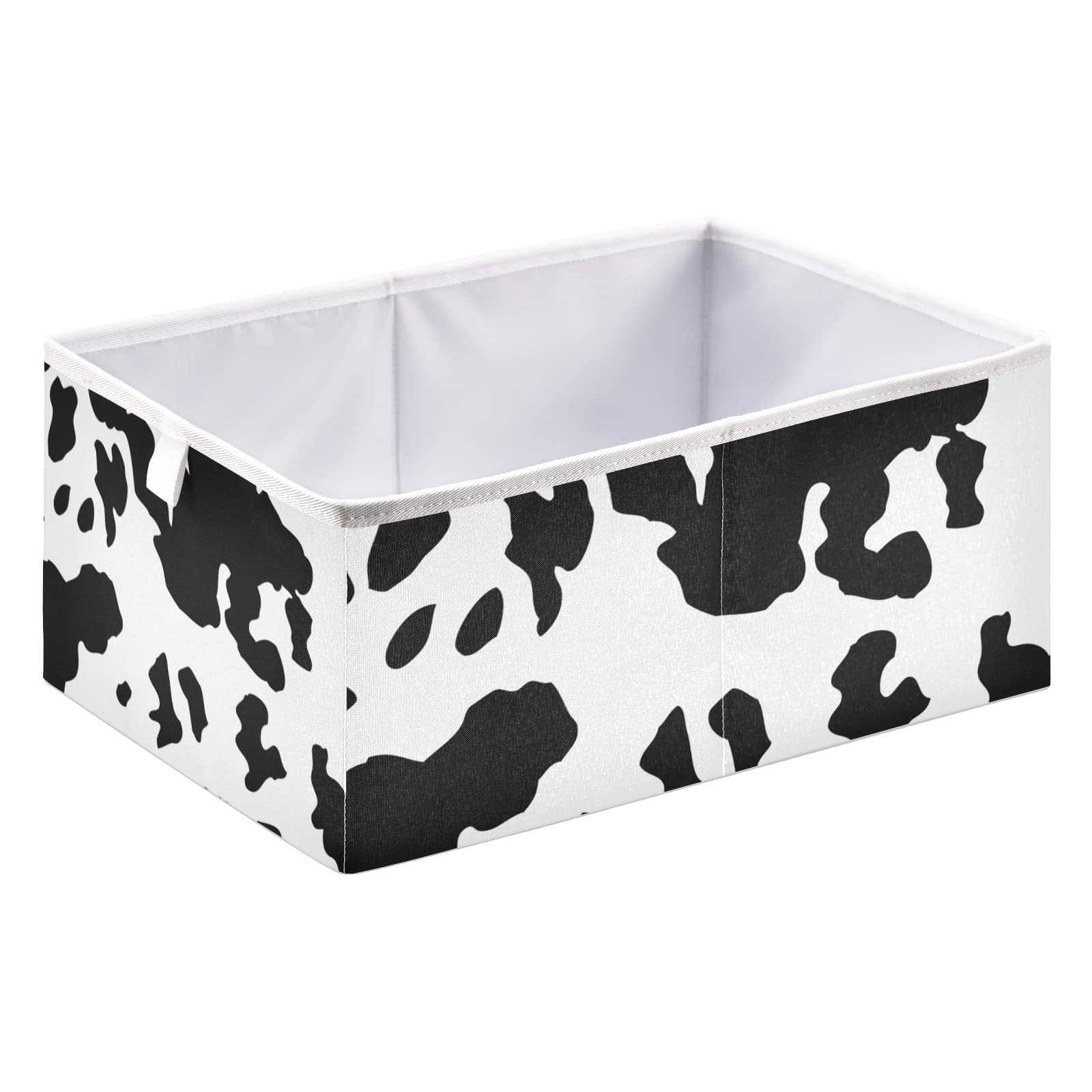 Cow Print Storage Basket - Black & White Animal Texture Foldable Rectangular Bin for Toys, Clothes & Nursery Organization | Collapsible & Easy to Assemble | Perfect for Kids' Room, Playroom & Home Storage