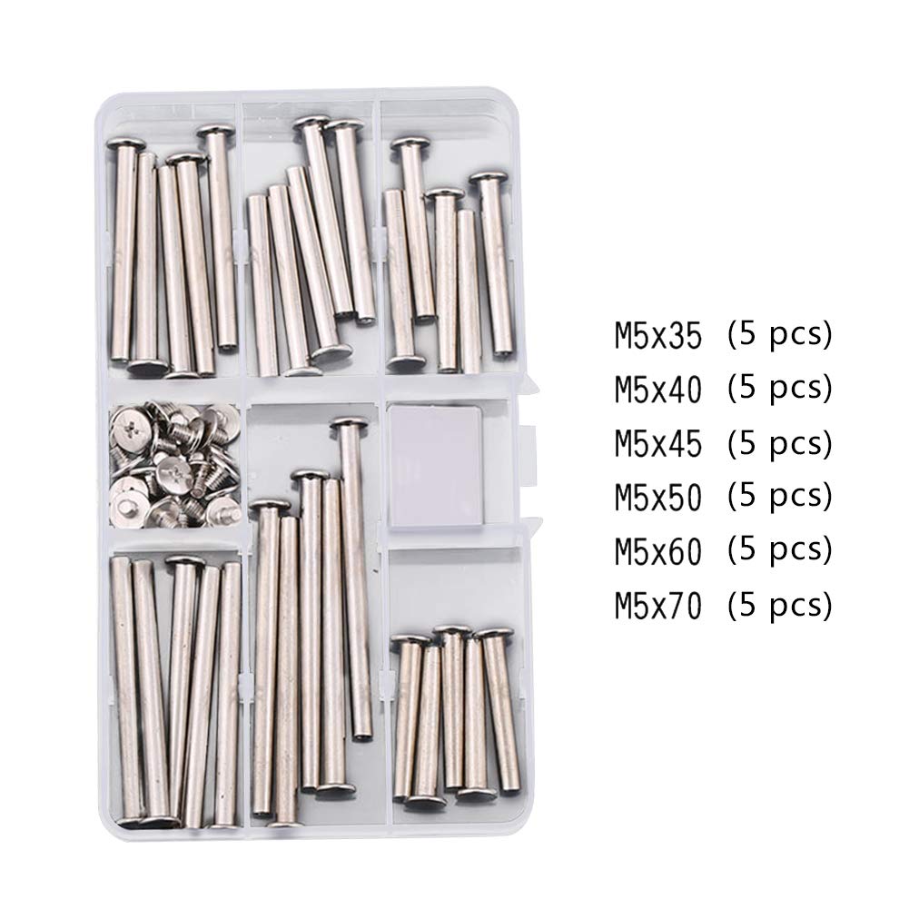 M5 Metal Cross Round Head Stud Screw Posts - Assorted Binding Screws Rivet Set Kit for Photo Album Decoration, Bookbinding, DIY Crafts & Leatherworking Projects