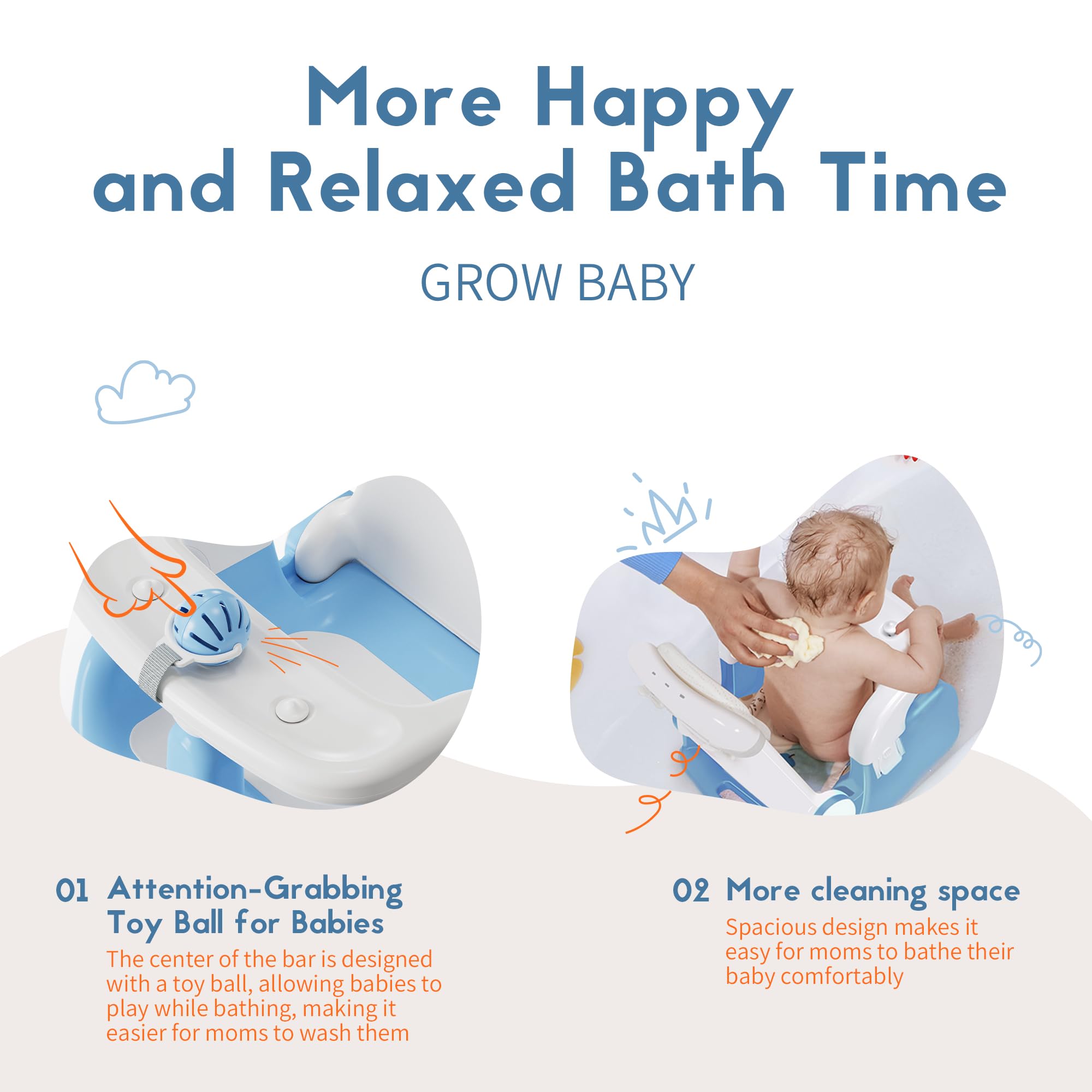 BabyBond 2-in-1 Baby Bath Seat with Sitting & Lying Positions - Adjustable 3-Speed Shower Head, Includes 3 Bath Toys & Strong Suction Cups - Safe Infant Bathtub Chair for Newborns to Toddlers (Blue) - Perfect for Bath Time Fun and Learning