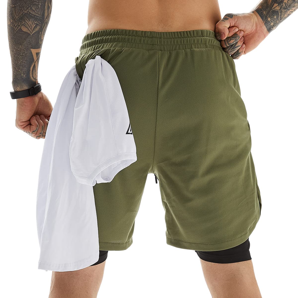 JWJ Men's 2-in-1 Workout Running Shorts 7 Inch - Lightweight Athletic Gym Shorts with Built-in Compression Liner for Running, Training & Basketball - Moisture Wicking & Breathable Quick Dry Fabric