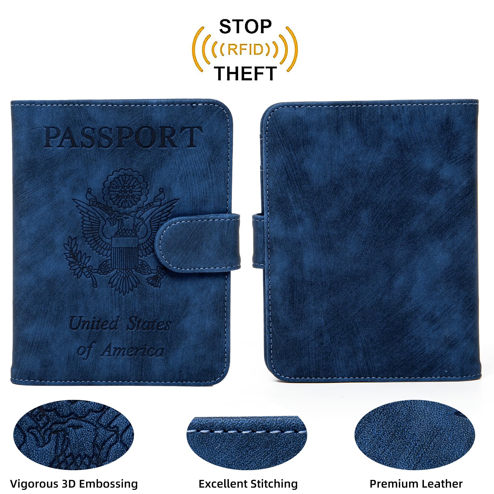 RFID Blocking Passport Holder Cover Wallet for Travel - Navy Blue Travel Essentials for Women & Men - Perfect for Airports, Vacations & Business Trips