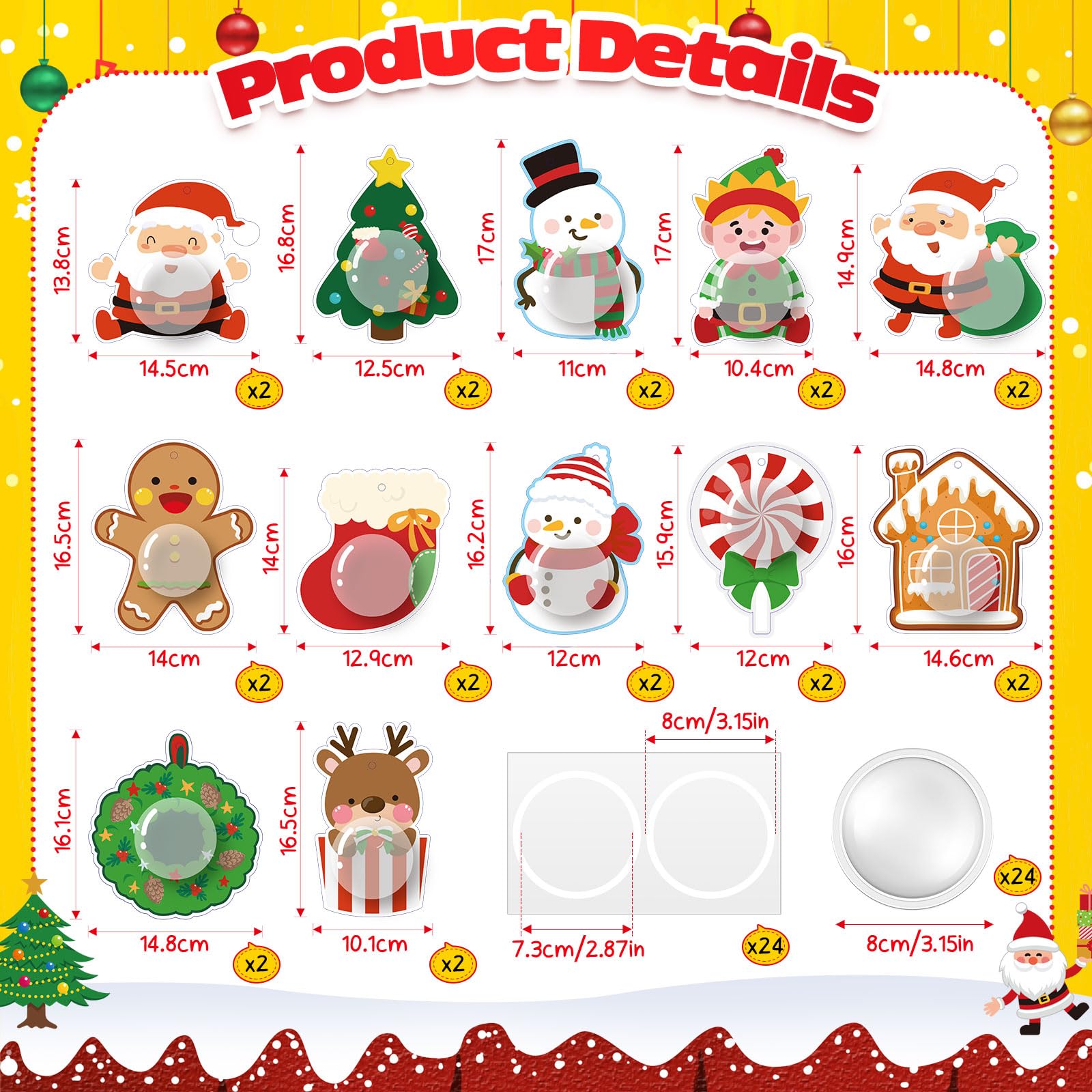 24 Pcs Christmas Candy Holders with Adhesive Pouches - Santa Snowman Gingerbread Elk Decorations for DIY Xmas Gifts, Party Favors, Stocking Stuffers & Classroom Treats