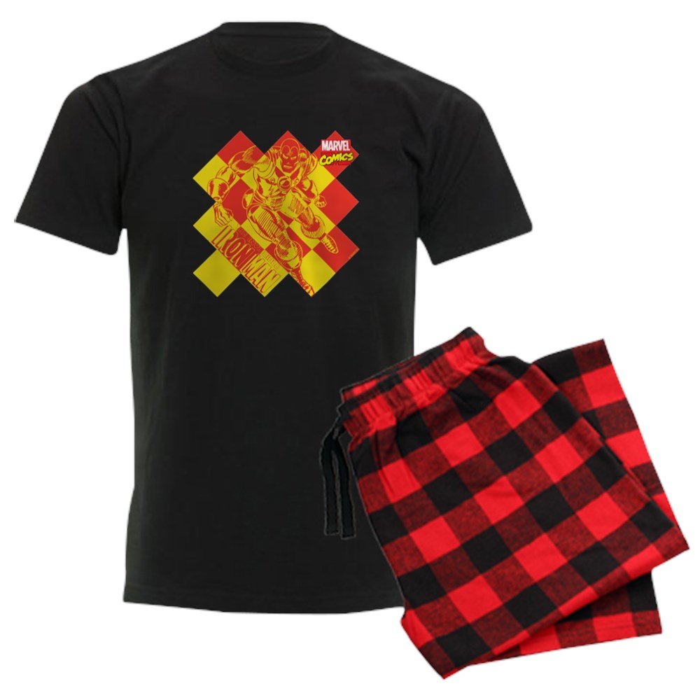 Iron Man Checkered Men's Dark Pajama Set - Superhero Sleepwear for Marvel Fans, Lounge Wear & Gift for Comic Lovers
