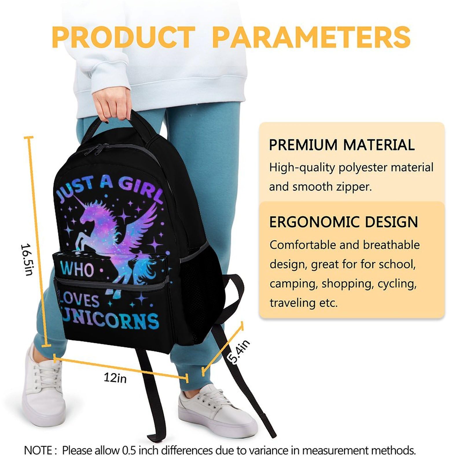 Unicorn Backpack for Girls & Women - 16 Inch Lightweight School Backpack, Cute Bookbag for Kids & Teens - Perfect for School, College, Travel & Daily Use