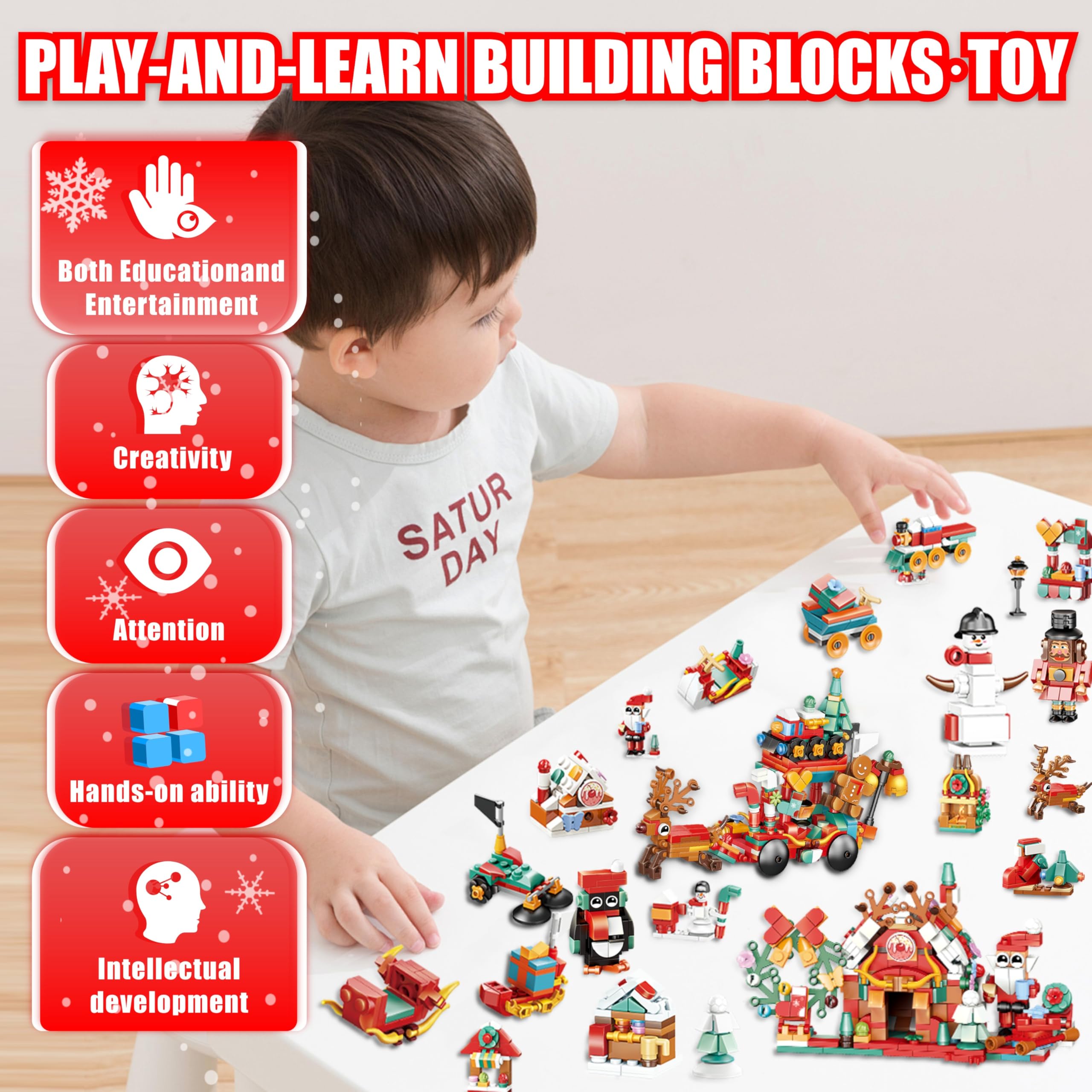 2024 Christmas Advent Calendar Building Blocks Set - 24 Days Countdown Toy with Santa Claus, Dessert House & Elk Sled - 12-in-1 STEM Educational Gift for Boys & Girls | Perfect for Holiday Countdown, Classroom Activities & Family Christmas Traditions
