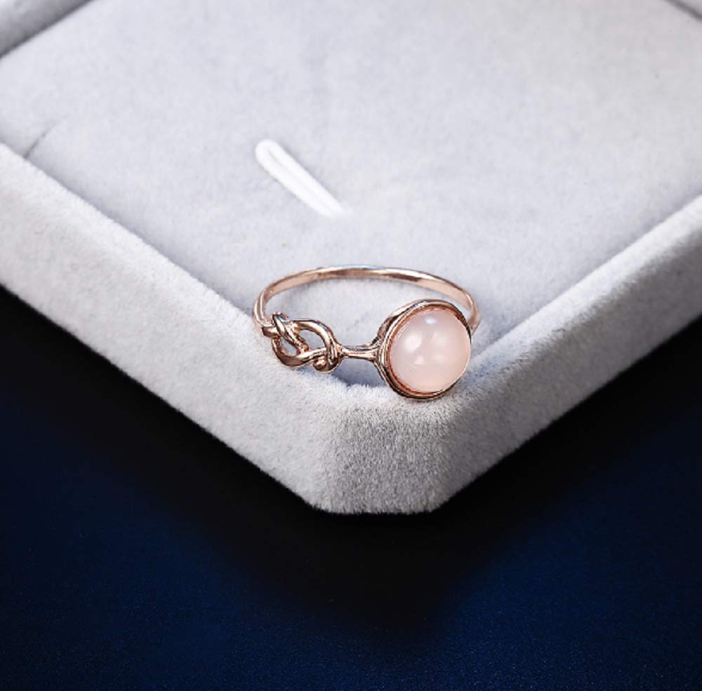 Lzz Fashion 18K Rose Gold Opal & Pink Moonstone Ring - Round Cut Single Stone Wedding Band for Women, Size 6-10 (US 9) | Elegant Gift for Anniversary, Engagement & Special Occasions