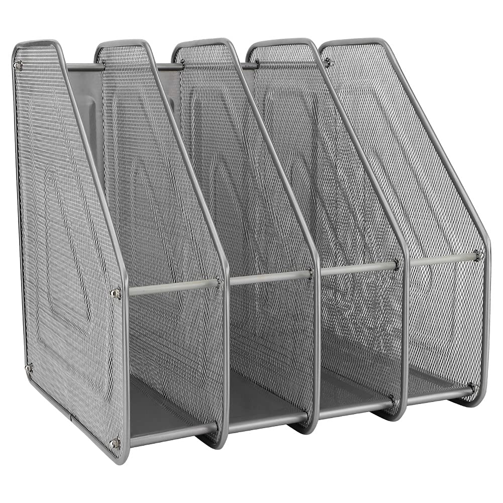 4-Compartment Magazine and File Organizer - Modern Desk Document Sorter for Office, Home, or School - Silver (Perfect for Organizing Papers, Magazines, and Office Supplies)