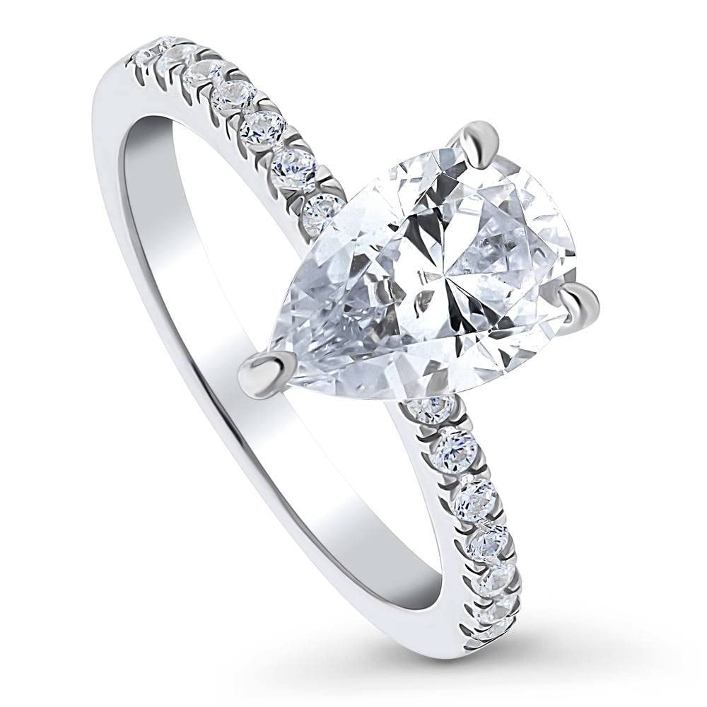 BERRICLE Sterling Silver Solitaire Wedding & Engagement Ring - 1.8 Carat Pear Cut Cubic Zirconia CZ Hidden Halo Promise Ring for Women, Rhodium Plated Size 4-10 - Perfect for Proposals, Anniversaries & Special Occasions