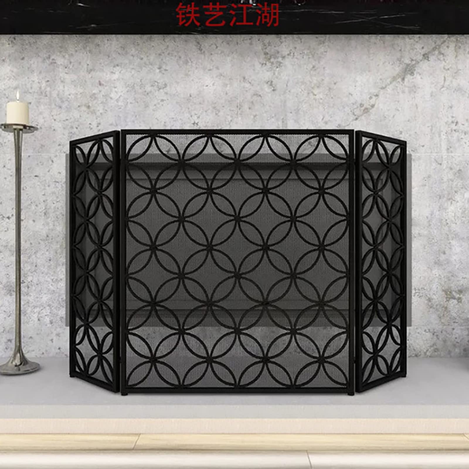 INKCOR 3-Panel Fireplace Screen - Foldable Spark Guard for Living Room Decor, Safety Mesh Curtain for Kids & Pets, Wrought Iron Finish - Perfect for Fireplace Safety & Home Decoration