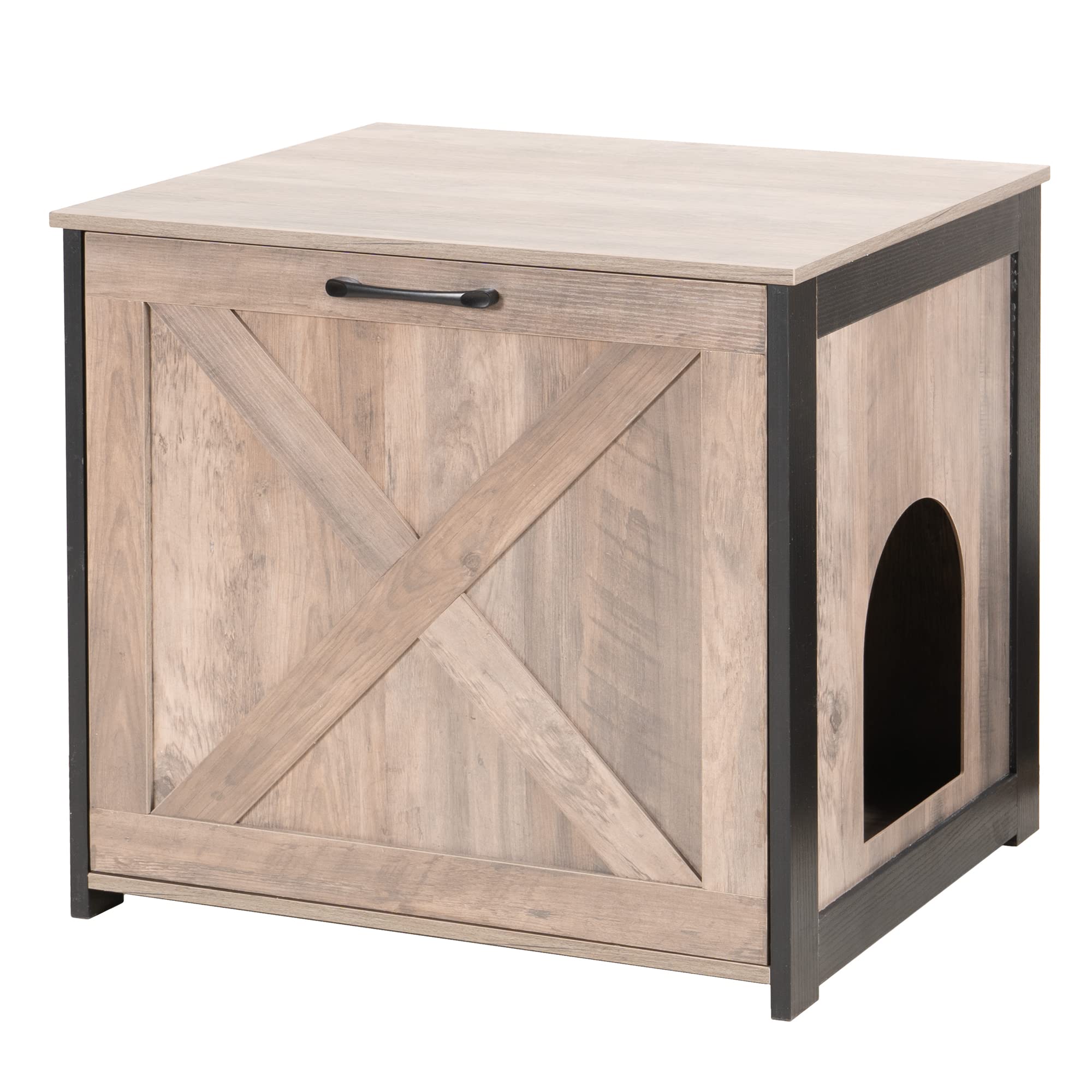 Dwanton Hidden Cat Litter Box Furniture - Wooden Washroom Enclosure with Reversible Left/Right Entrance, Greige Indoor Cabinet (23.6