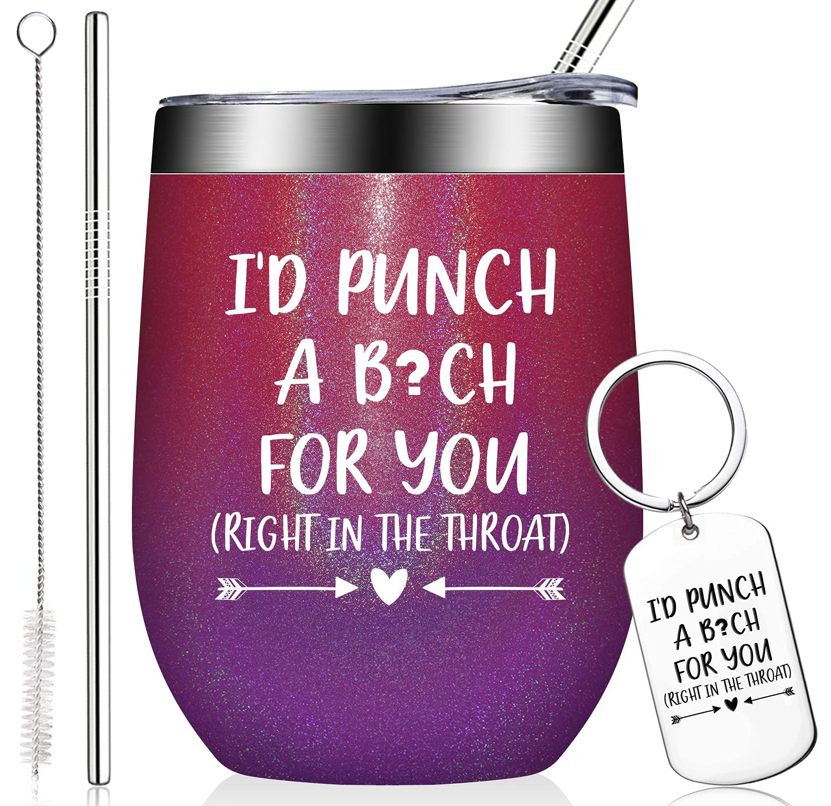 Best Friend Gifts for Women - Funny 12oz Wine Tumbler with Keychain - Birthday Present for Bestie, BFF, Sister | Perfect for Coffee, Wine & Office Use