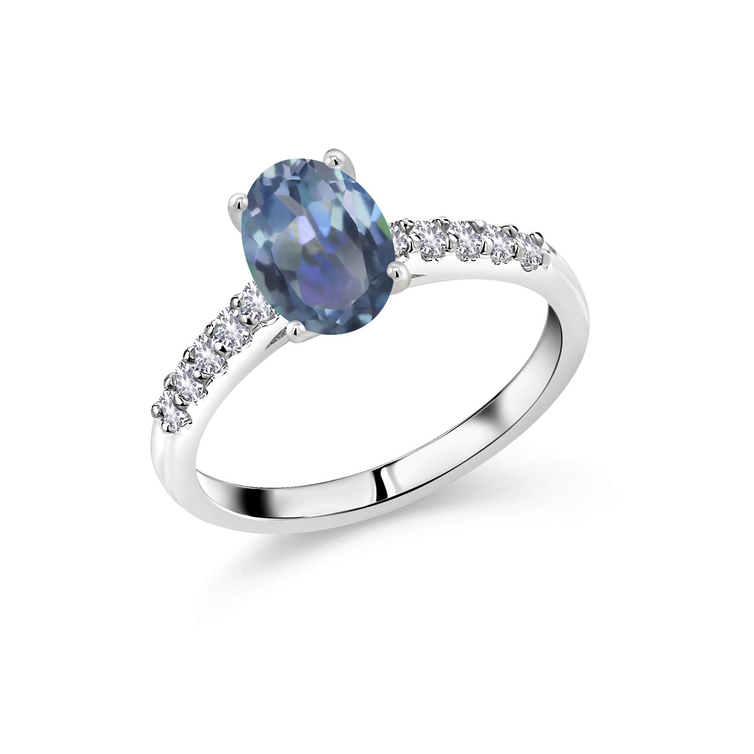 2.40 Ct Oval Mystic Topaz & White Sapphire 10K White Gold Ring for Women - Elegant Wedding, Engagement, Anniversary Jewelry Gift